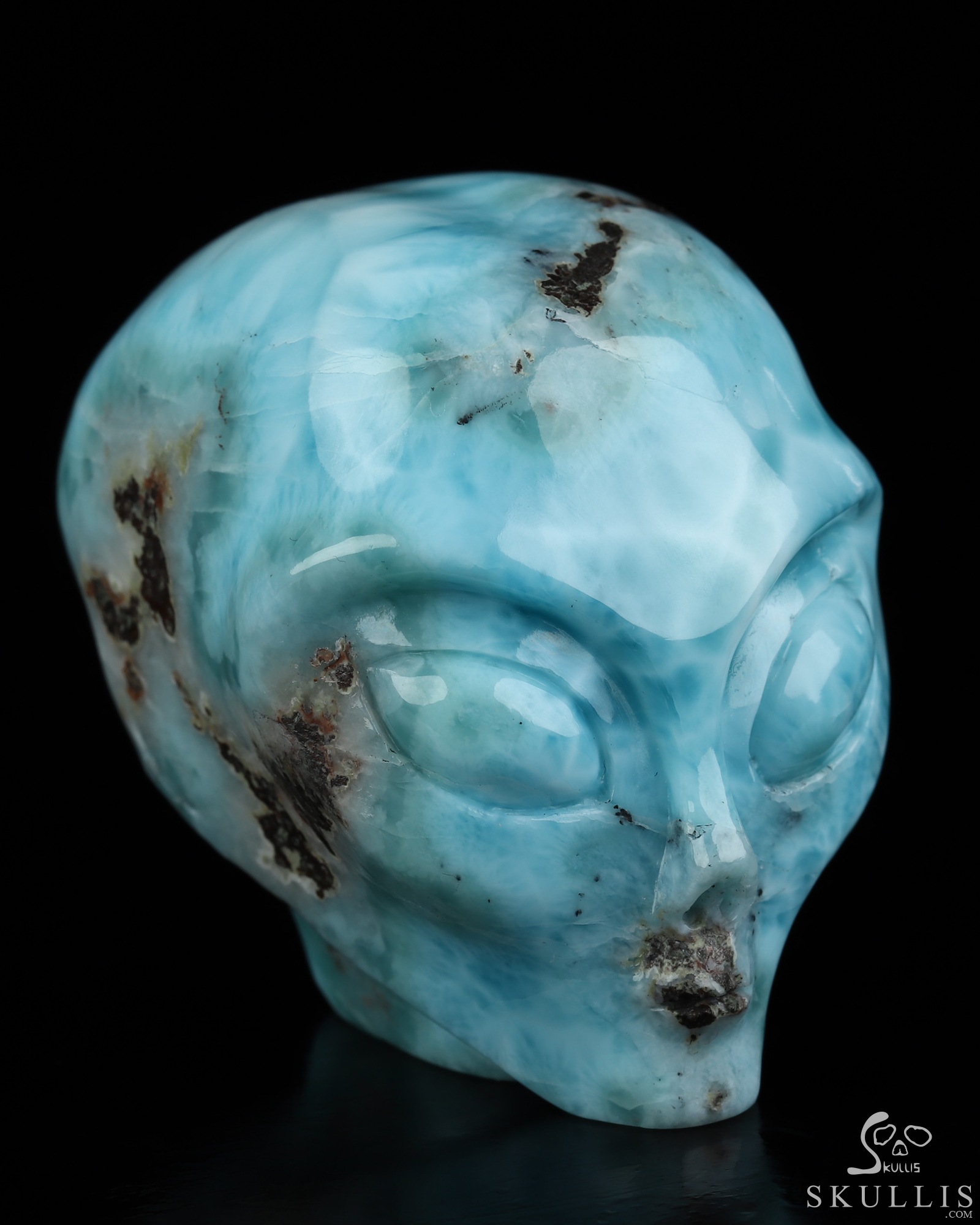 Gemstone 2.1" Larimar Star Being Female Alien Crystal Skull Companion, Hand Carved Gemstone Fine Art Sculpture, Reiki Healing Stone Statue Gemstone 2.1" Larimar Star Being Female Alien Crystal Skull Companion, Hand Carved Gemstone Fine Art Sculpture, Reiki Healing Stone Statue