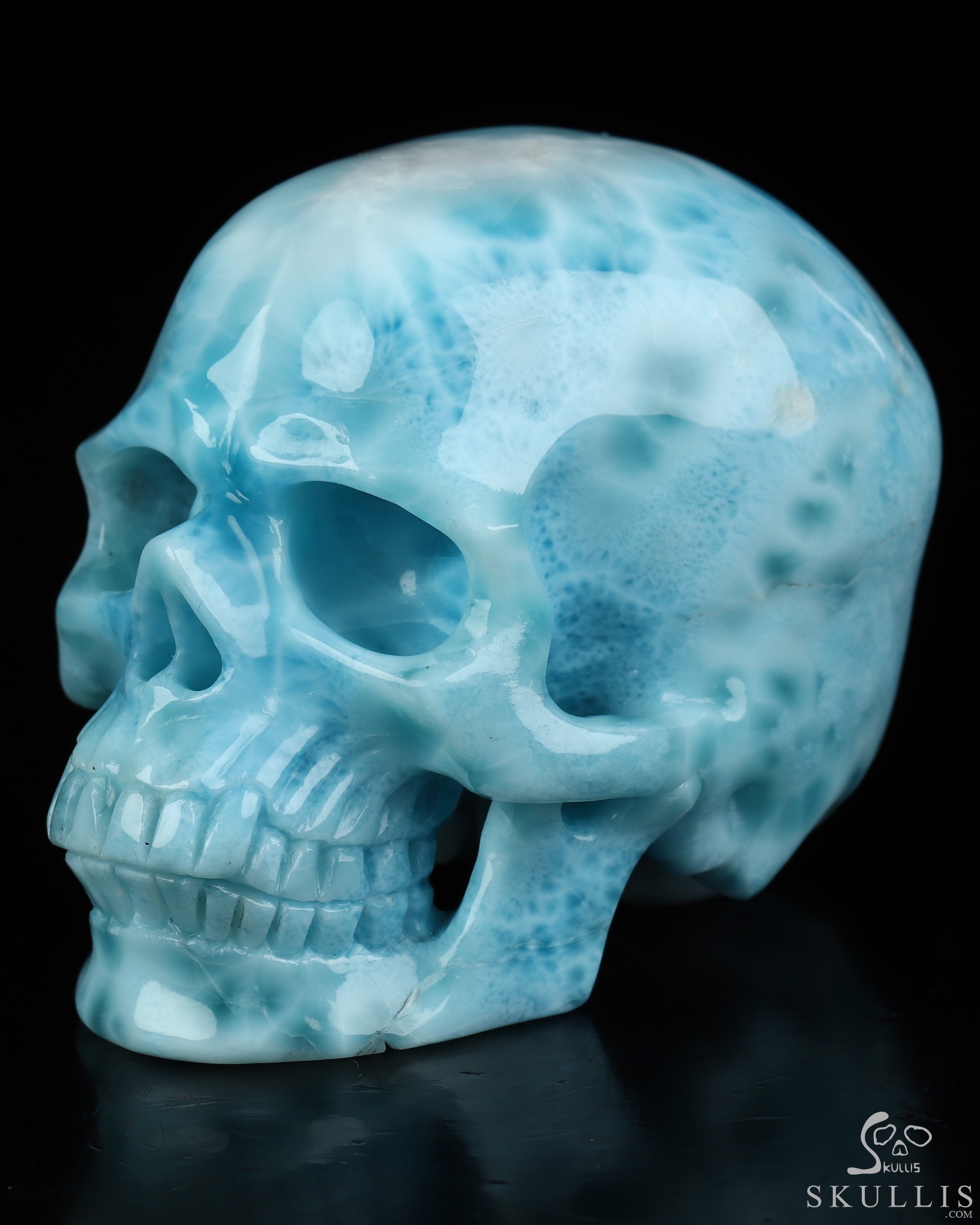 Gemstone 2.9" Larimar Hand Carved Crystal Skull, Super Realistic, Crystal Healing Gemstone 2.9" Larimar Hand Carved Crystal Skull, Super Realistic, Crystal Healing