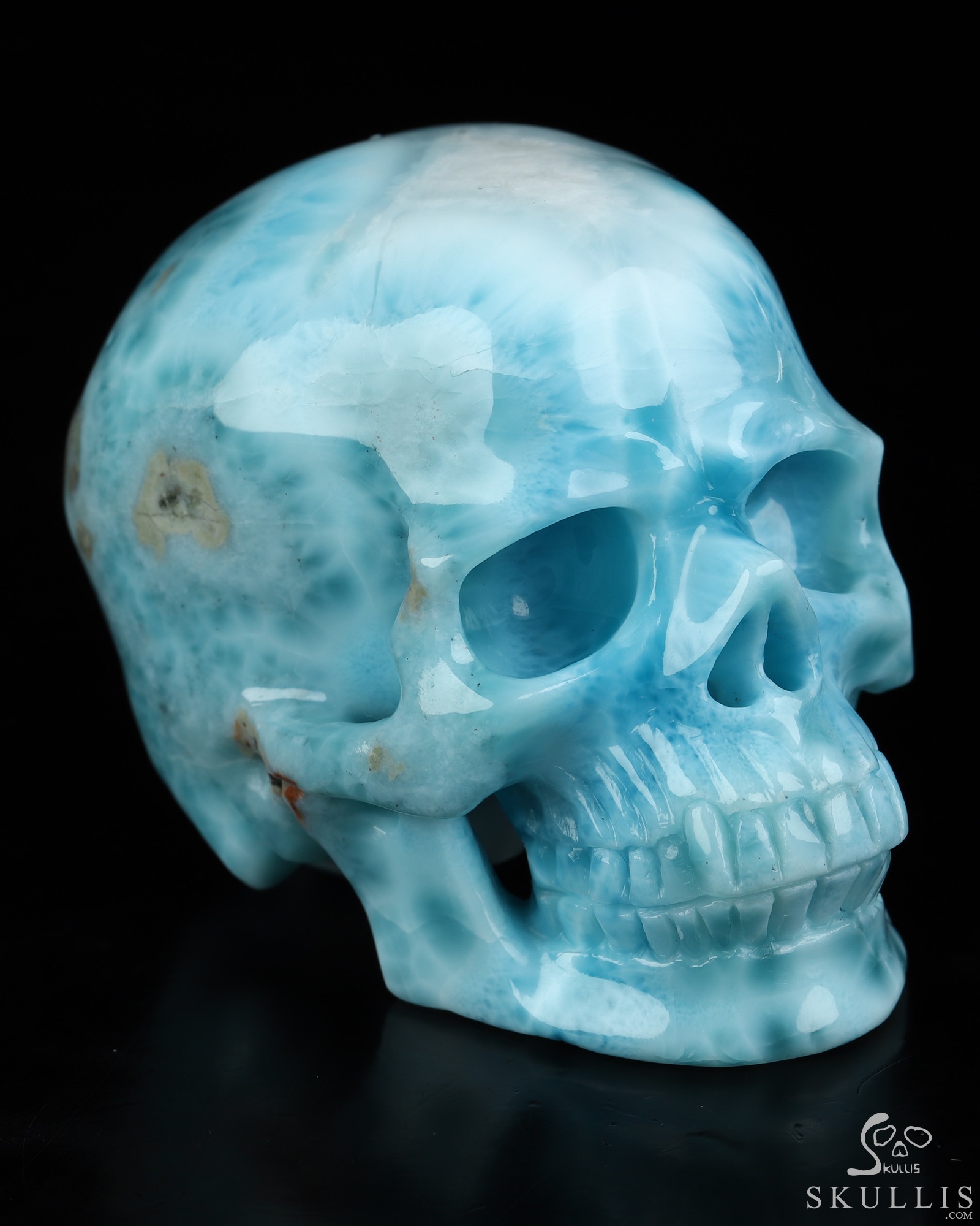 Gemstone 2.9" Larimar Hand Carved Crystal Skull, Super Realistic, Crystal Healing Gemstone 2.9" Larimar Hand Carved Crystal Skull, Super Realistic, Crystal Healing