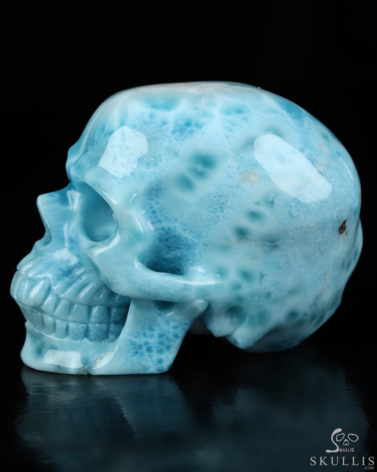 Gemstone 2.9" Larimar Hand Carved Crystal Skull, Super Realistic, Crystal Healing Gemstone 2.9" Larimar Hand Carved Crystal Skull, Super Realistic, Crystal Healing