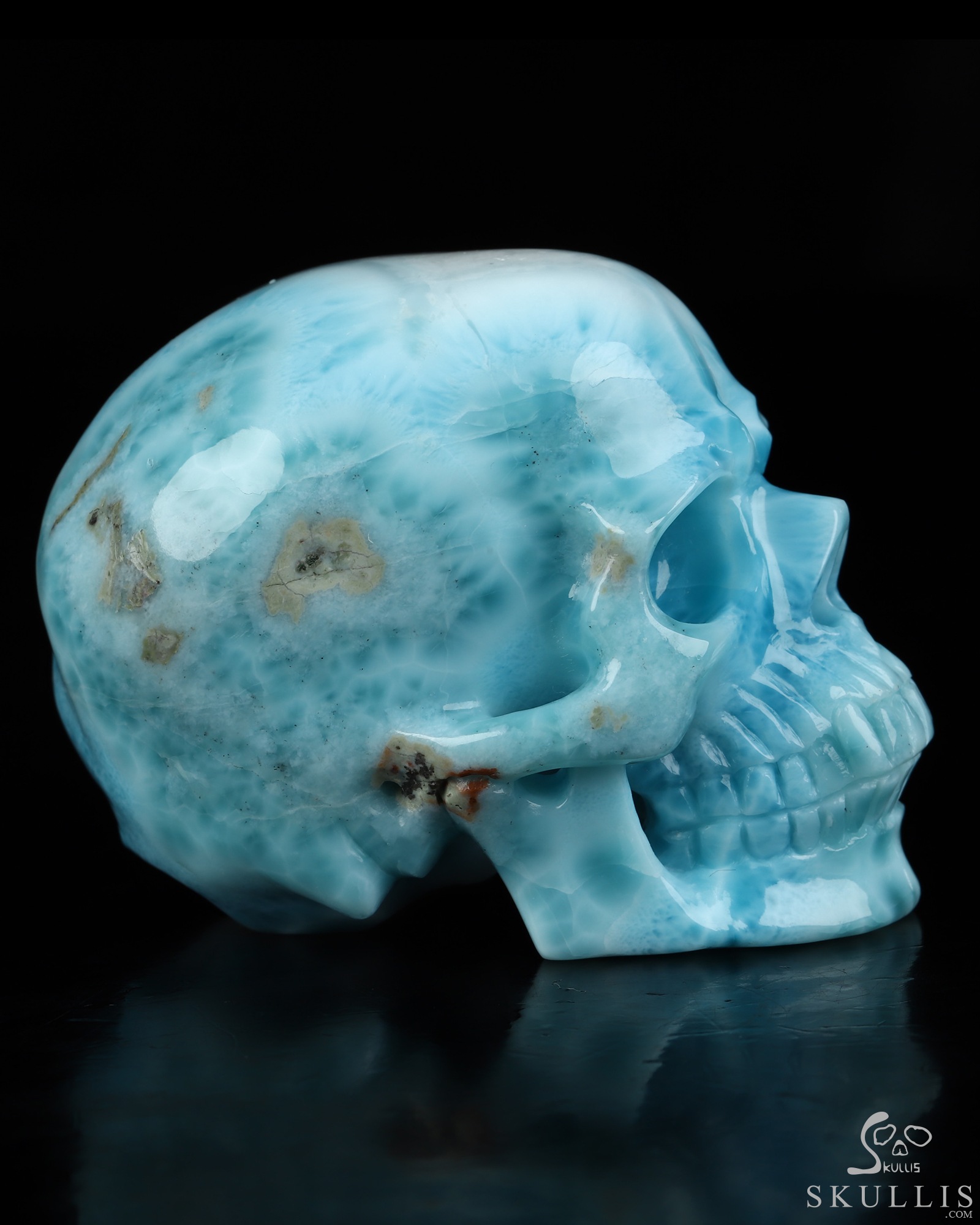 Gemstone 2.9" Larimar Hand Carved Crystal Skull, Super Realistic, Crystal Healing Gemstone 2.9" Larimar Hand Carved Crystal Skull, Super Realistic, Crystal Healing