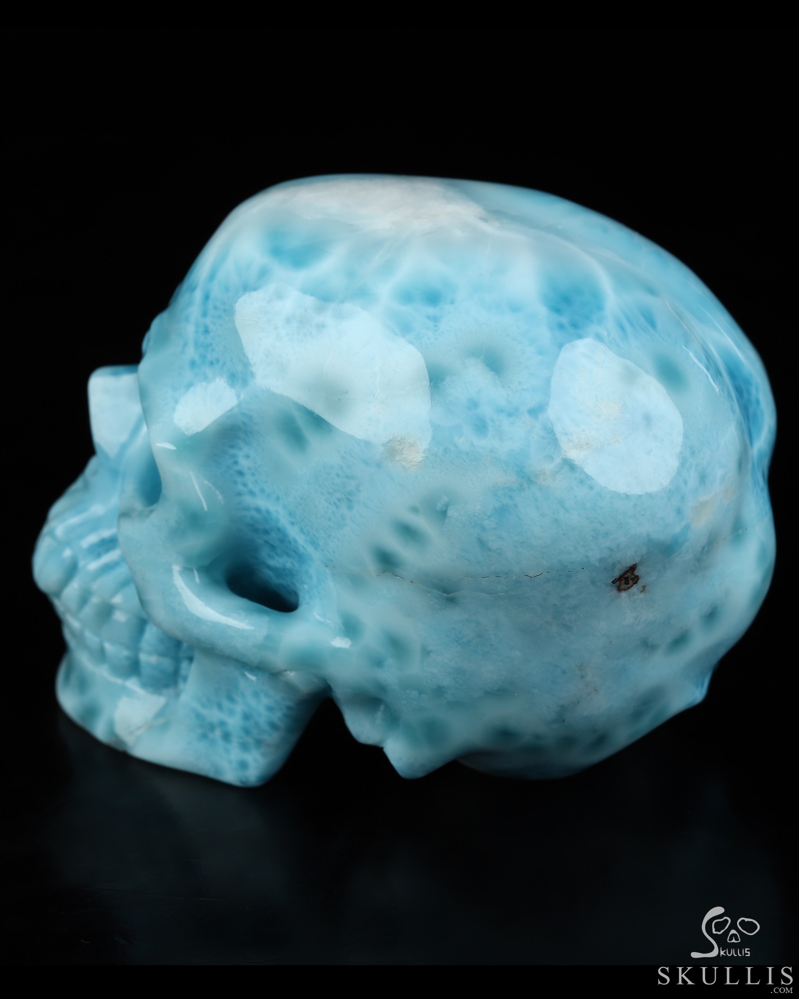 Gemstone 2.9" Larimar Hand Carved Crystal Skull, Super Realistic, Crystal Healing Gemstone 2.9" Larimar Hand Carved Crystal Skull, Super Realistic, Crystal Healing