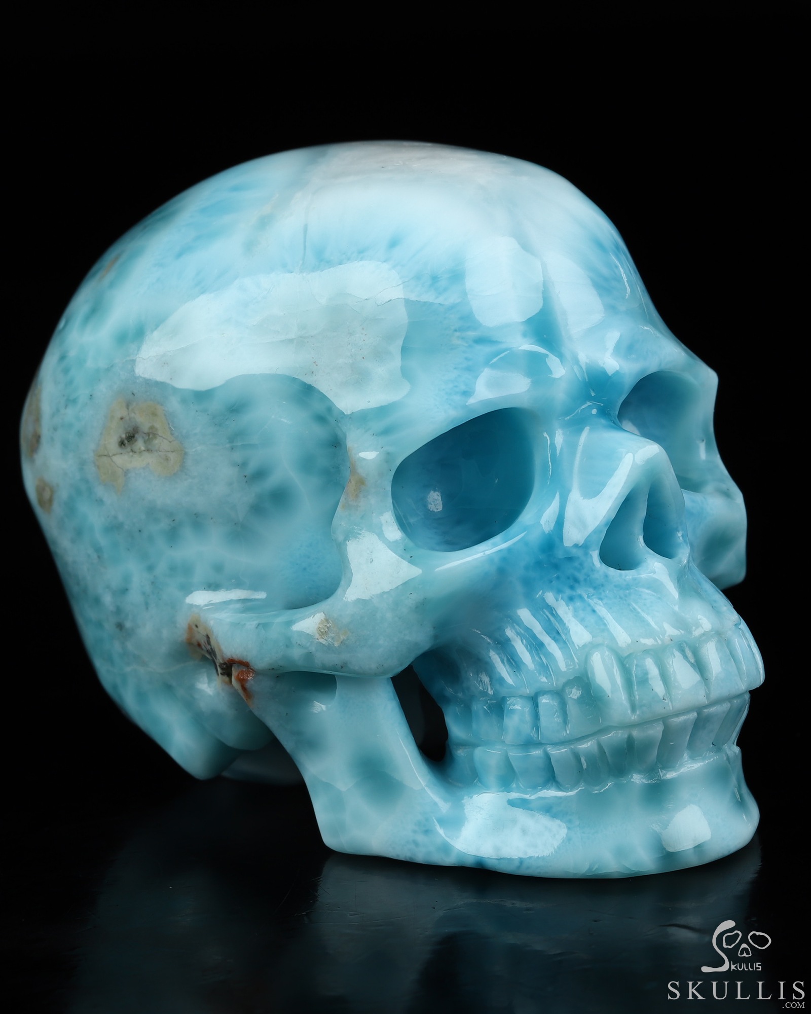 Gemstone 2.9" Larimar Hand Carved Crystal Skull, Super Realistic, Crystal Healing Gemstone 2.9" Larimar Hand Carved Crystal Skull, Super Realistic, Crystal Healing