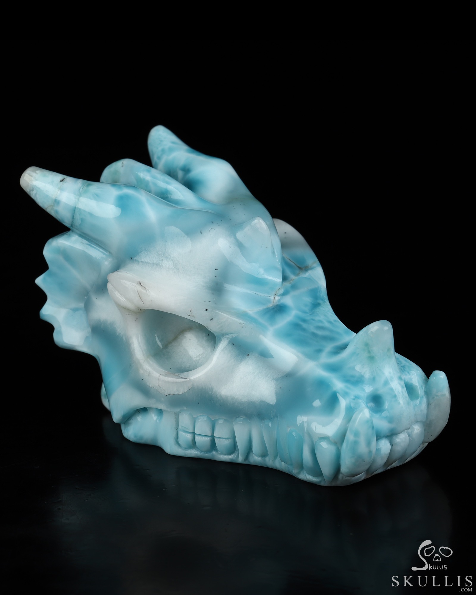 Gemstone 3.4" Larimar Hand Carved Dragon Crystal Skull Sculpture, Crystal Healing Gemstone 3.4" Larimar Hand Carved Dragon Crystal Skull Sculpture, Crystal Healing