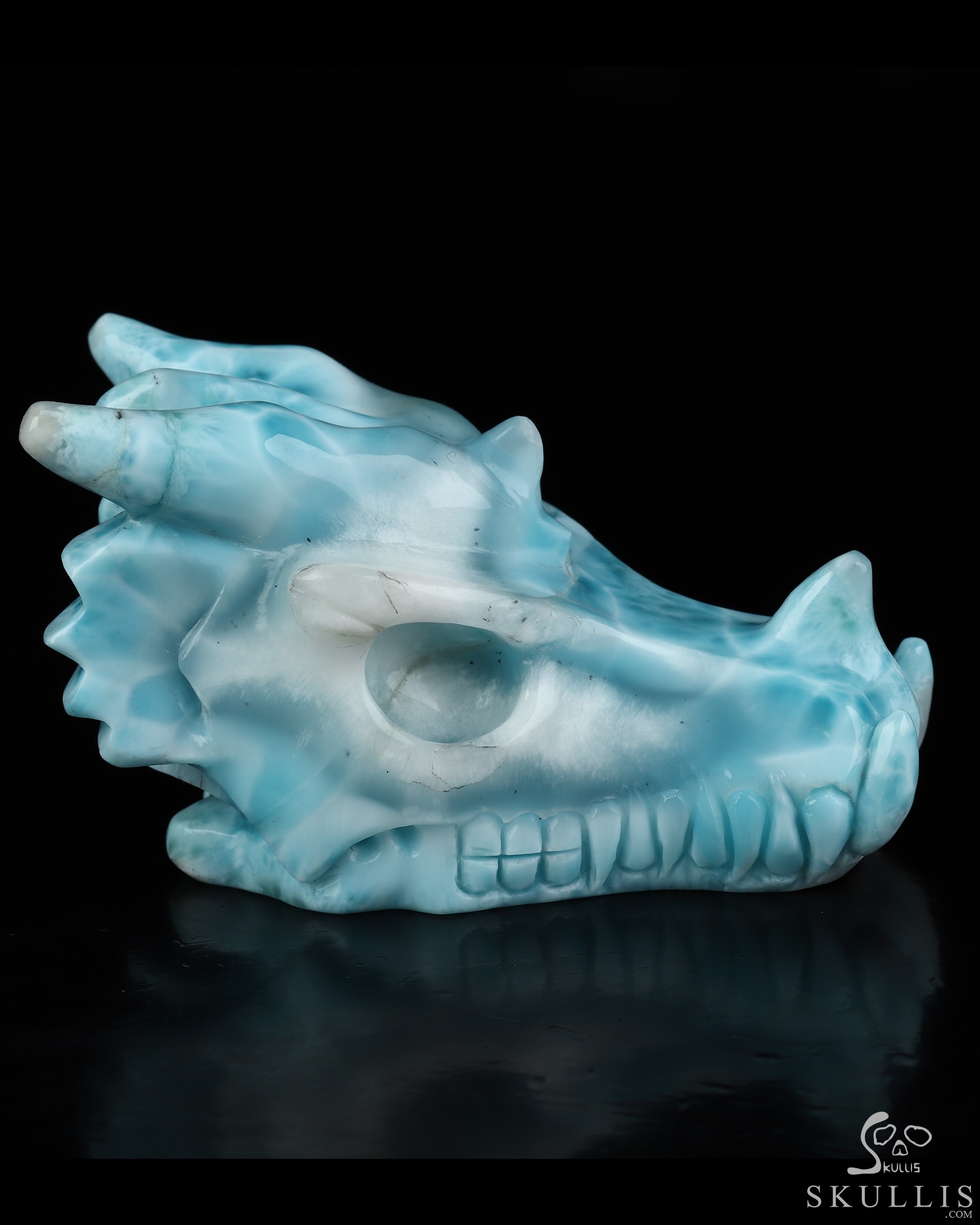 Gemstone 3.4" Larimar Hand Carved Dragon Crystal Skull Sculpture, Crystal Healing Gemstone 3.4" Larimar Hand Carved Dragon Crystal Skull Sculpture, Crystal Healing