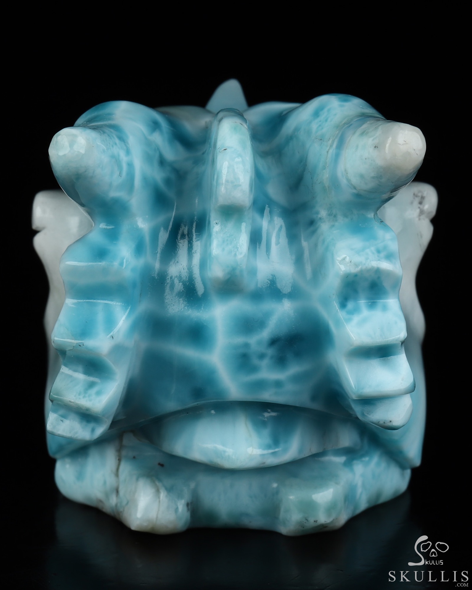 Gemstone 3.4" Larimar Hand Carved Dragon Crystal Skull Sculpture, Crystal Healing Gemstone 3.4" Larimar Hand Carved Dragon Crystal Skull Sculpture, Crystal Healing
