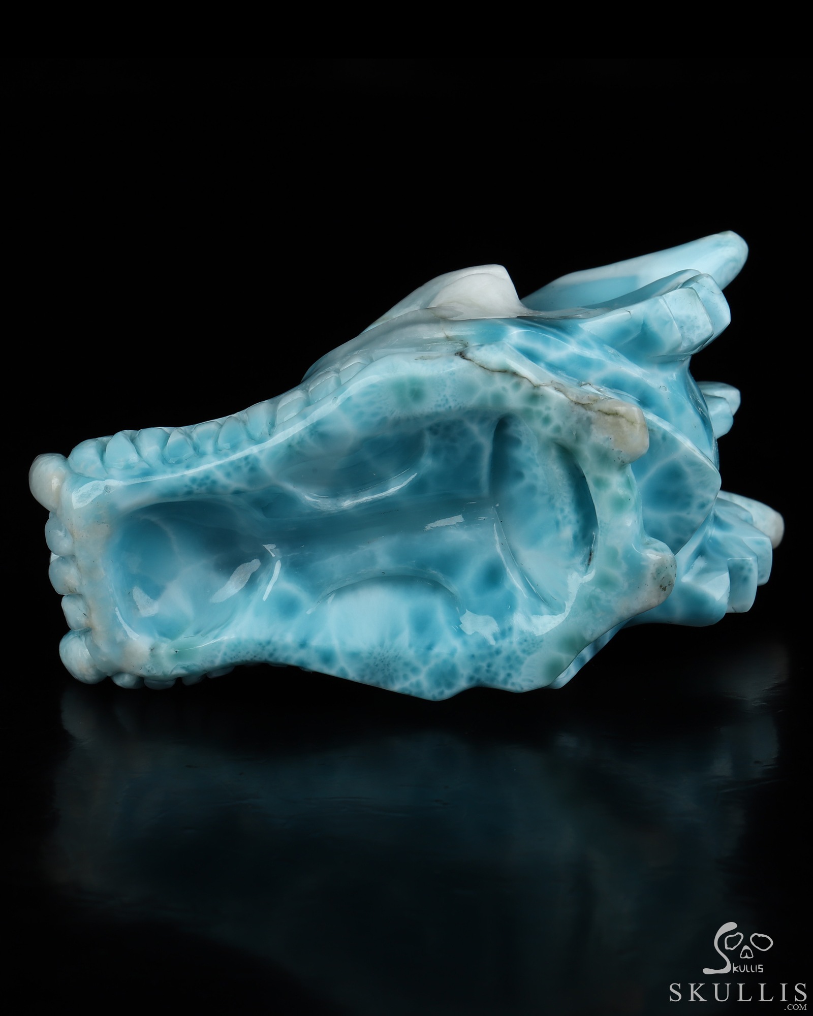 Gemstone 3.4" Larimar Hand Carved Dragon Crystal Skull Sculpture, Crystal Healing Gemstone 3.4" Larimar Hand Carved Dragon Crystal Skull Sculpture, Crystal Healing