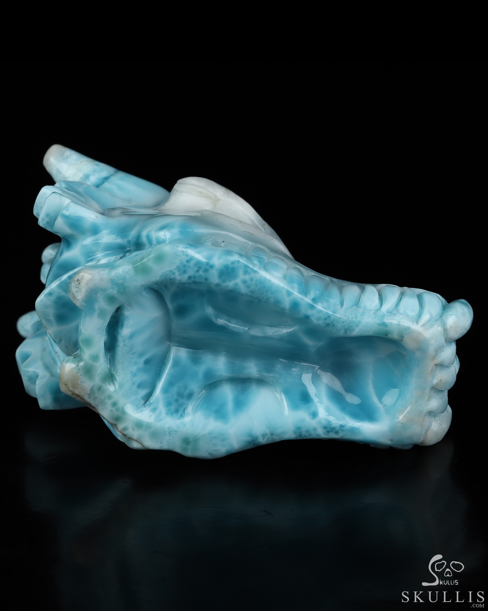 Gemstone 3.4" Larimar Hand Carved Dragon Crystal Skull Sculpture, Crystal Healing Gemstone 3.4" Larimar Hand Carved Dragon Crystal Skull Sculpture, Crystal Healing