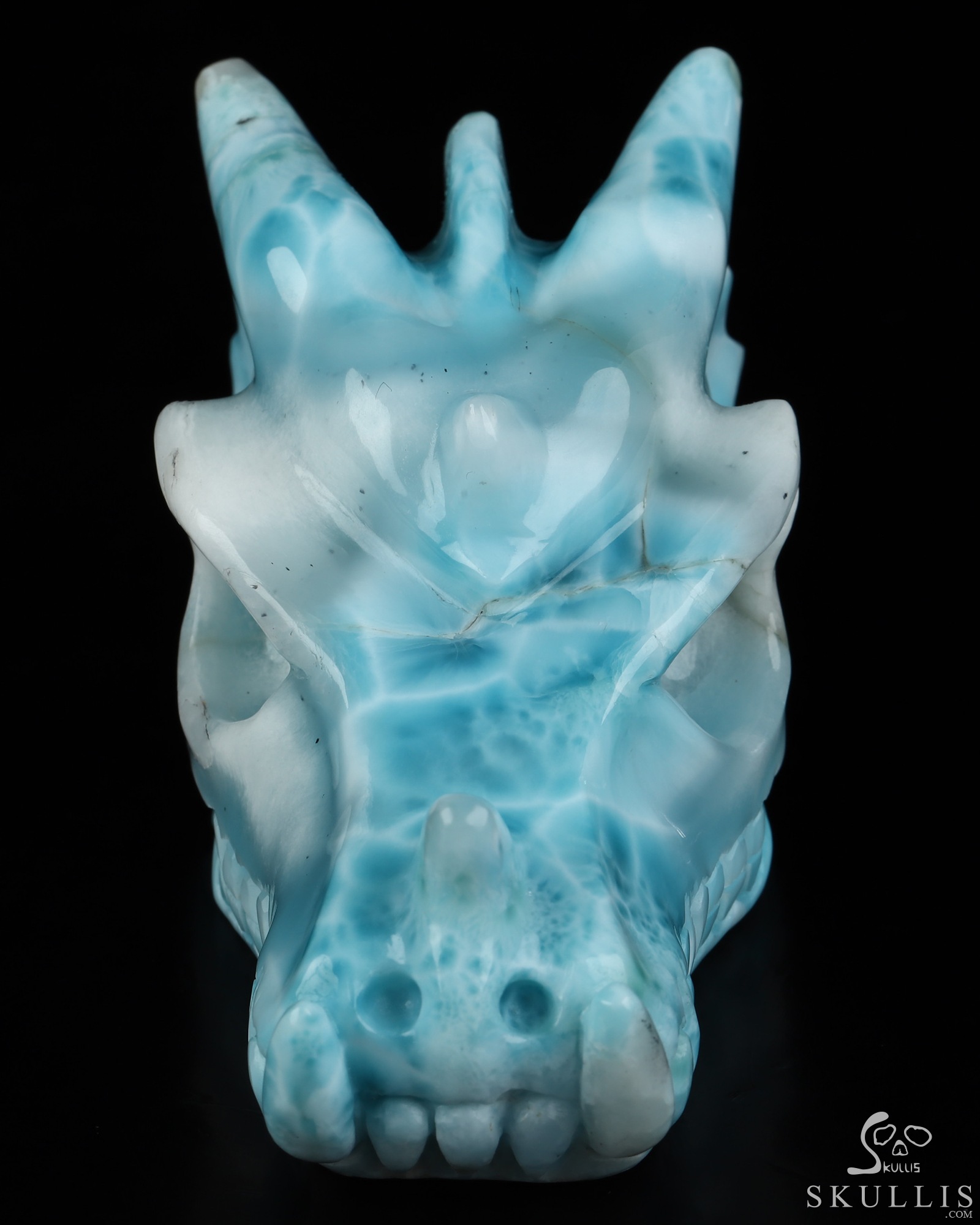 Gemstone 3.4" Larimar Hand Carved Dragon Crystal Skull Sculpture, Crystal Healing Gemstone 3.4" Larimar Hand Carved Dragon Crystal Skull Sculpture, Crystal Healing
