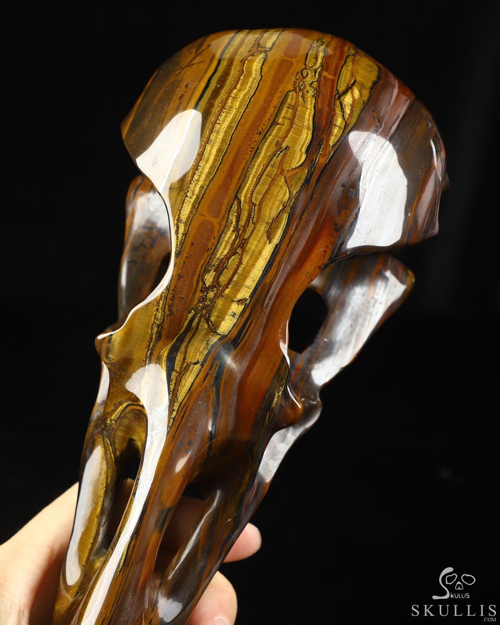 8.9" Tiger Iron Eye Hand Carved Raven Crystal Skull Sculpture, Crystal Healing 8.9" Tiger Iron Eye Hand Carved Raven Crystal Skull Sculpture, Crystal Healing