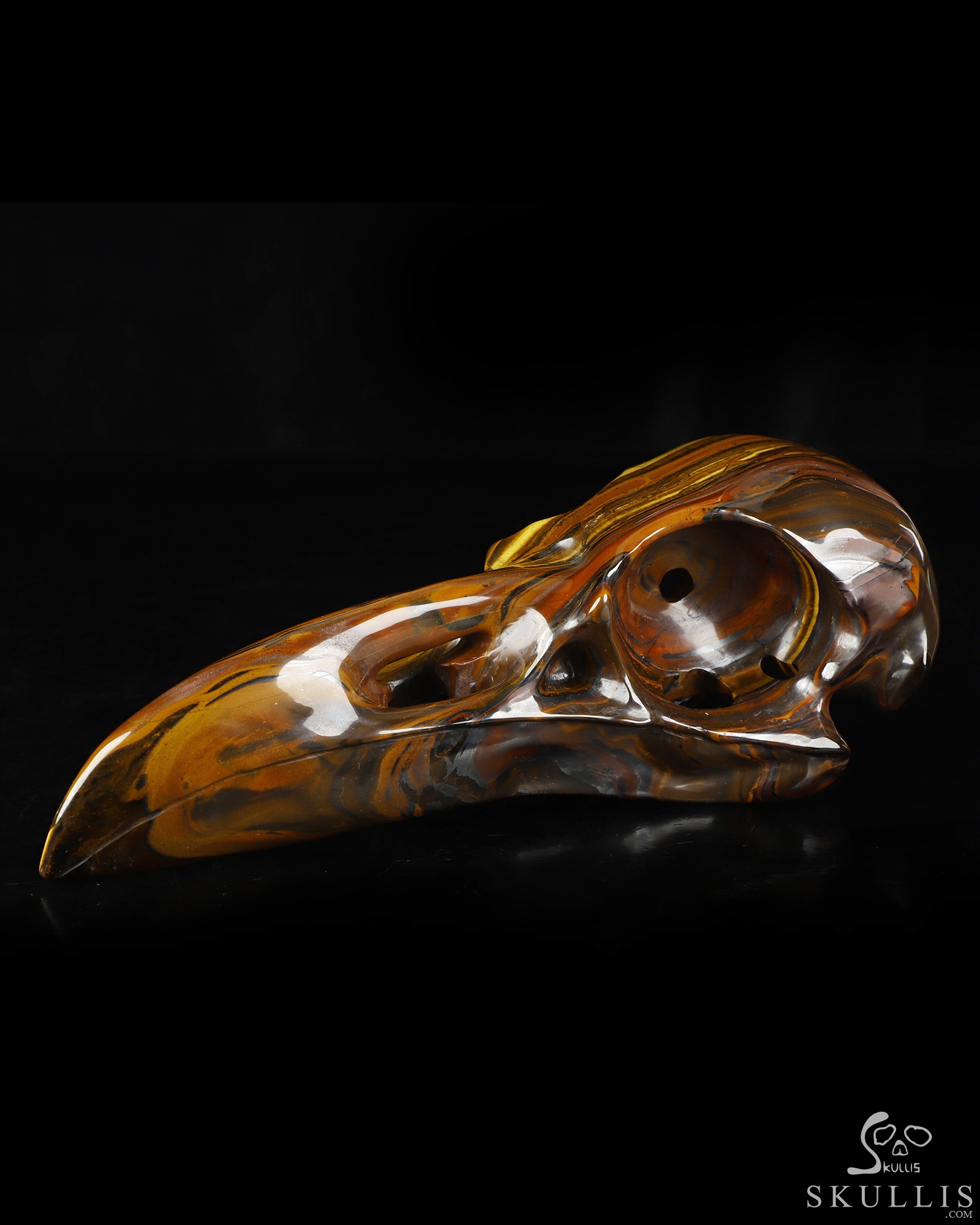 8.9" Tiger Iron Eye Hand Carved Raven Crystal Skull Sculpture, Crystal Healing 8.9" Tiger Iron Eye Hand Carved Raven Crystal Skull Sculpture, Crystal Healing