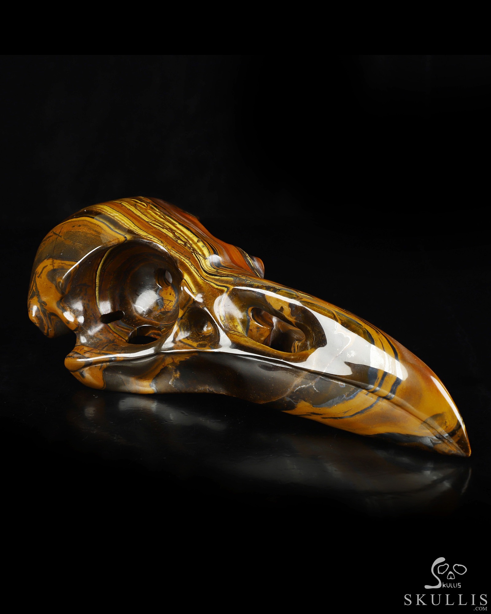 8.9" Tiger Iron Eye Hand Carved Raven Crystal Skull Sculpture, Crystal Healing 8.9" Tiger Iron Eye Hand Carved Raven Crystal Skull Sculpture, Crystal Healing