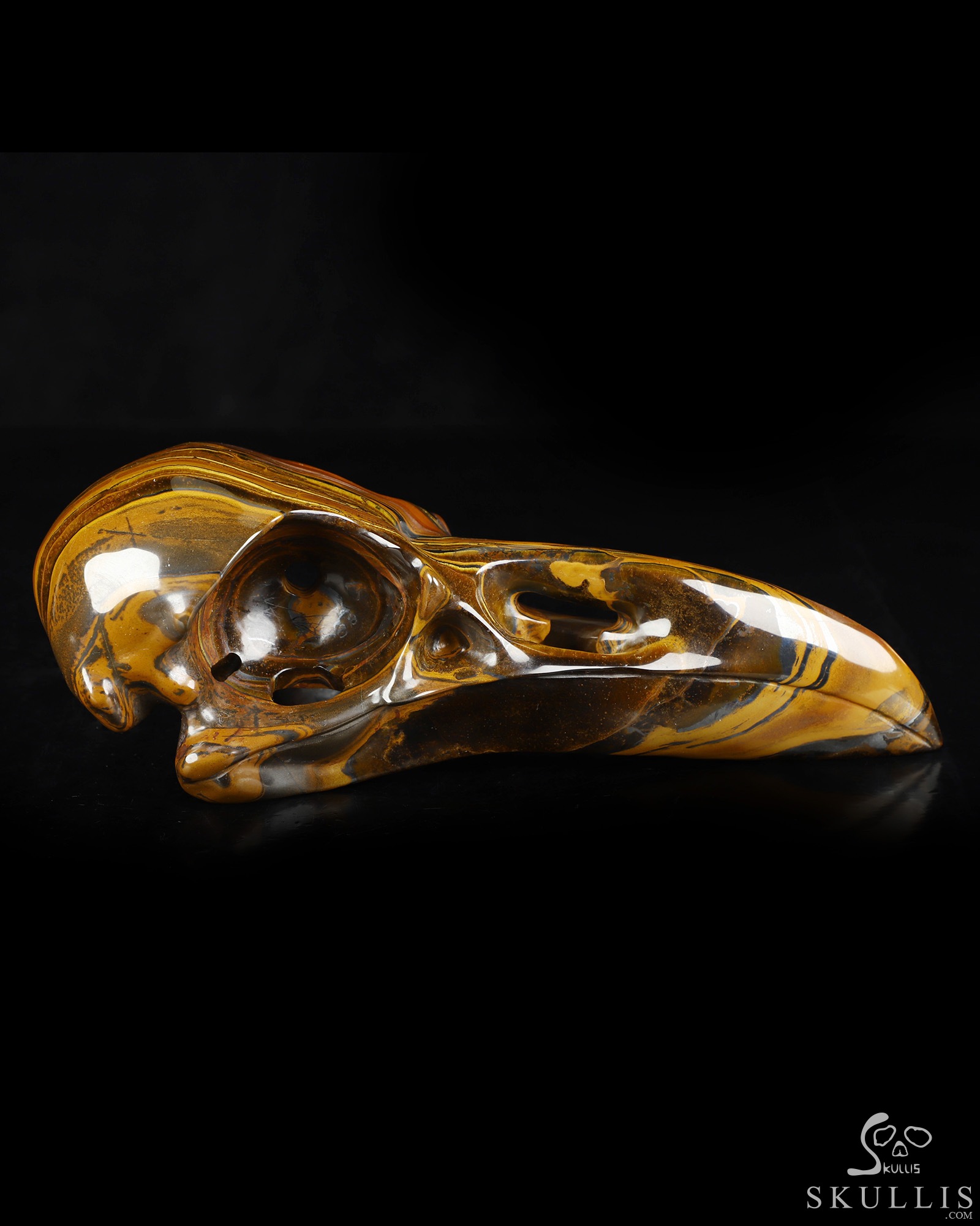 8.9" Tiger Iron Eye Hand Carved Raven Crystal Skull Sculpture, Crystal Healing 8.9" Tiger Iron Eye Hand Carved Raven Crystal Skull Sculpture, Crystal Healing