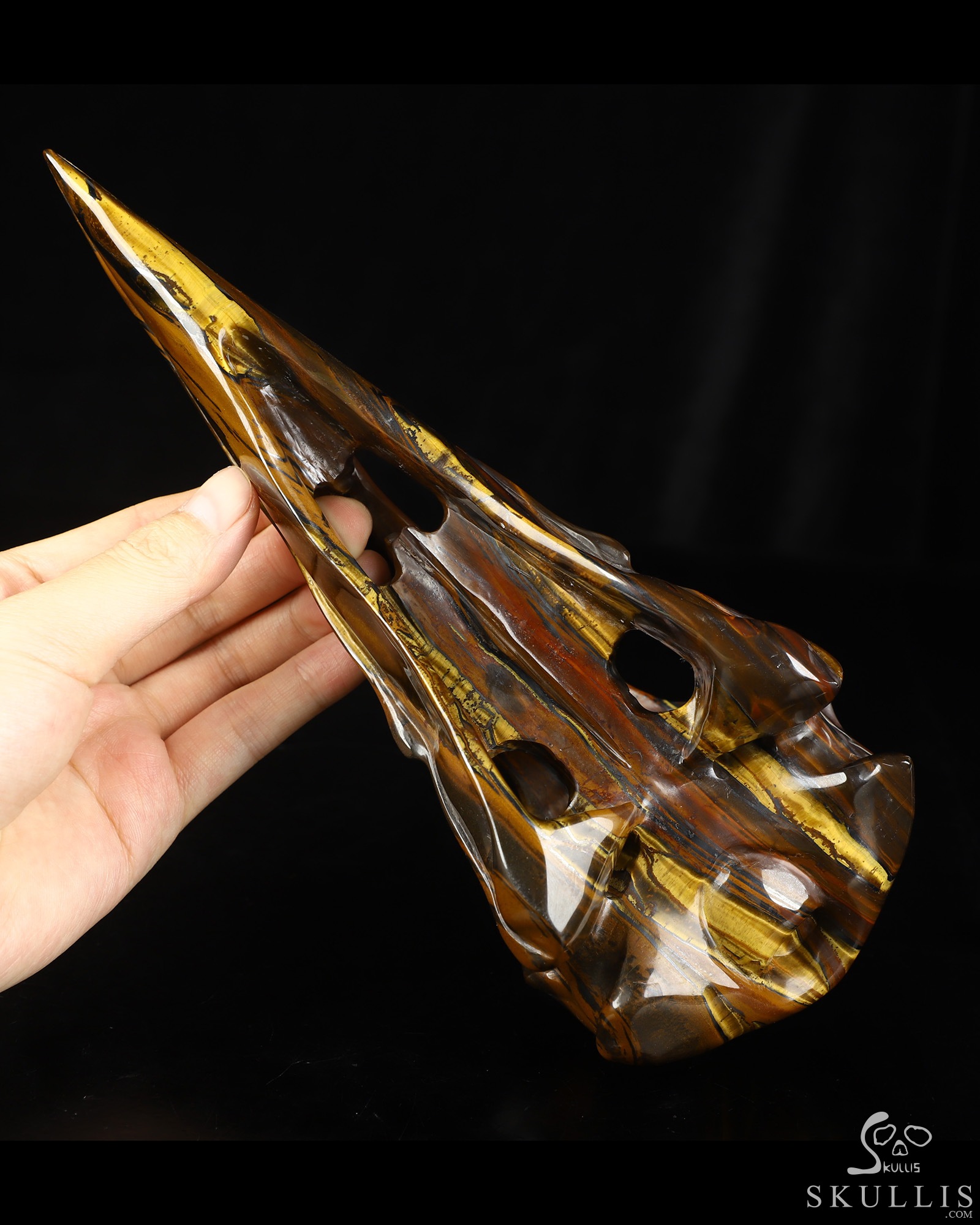 8.9" Tiger Iron Eye Hand Carved Raven Crystal Skull Sculpture, Crystal Healing 8.9" Tiger Iron Eye Hand Carved Raven Crystal Skull Sculpture, Crystal Healing