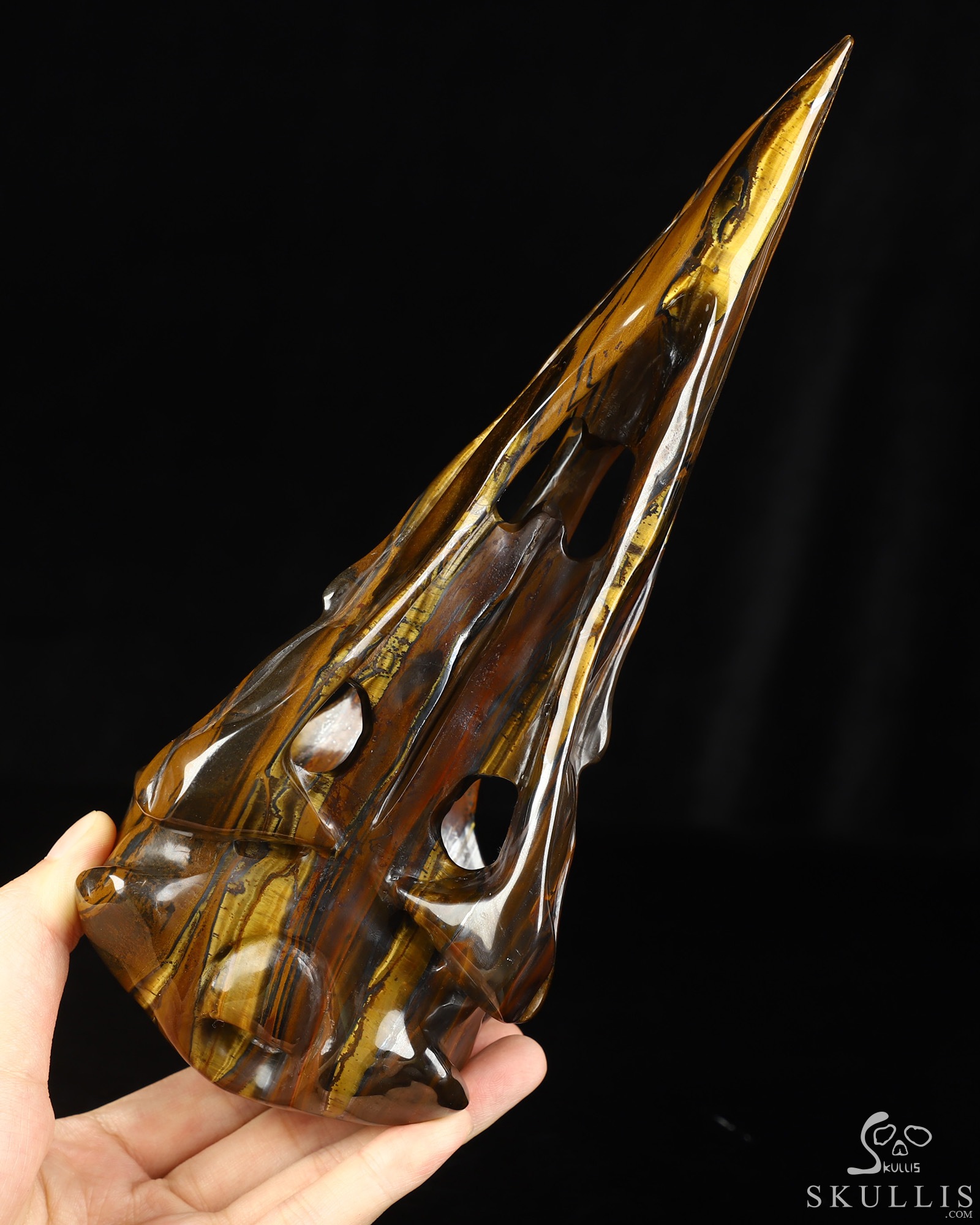 8.9" Tiger Iron Eye Hand Carved Raven Crystal Skull Sculpture, Crystal Healing 8.9" Tiger Iron Eye Hand Carved Raven Crystal Skull Sculpture, Crystal Healing