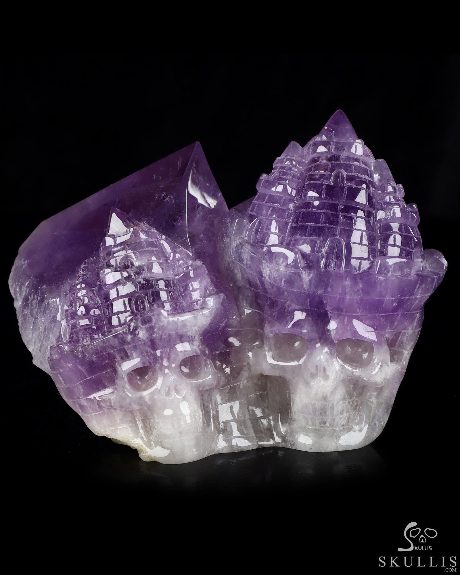 Aug 5, 2026 ACSAD (A Crystal Skull a Day) - The Twin Citadel - Gemstone 6.3" Amethyst Hand Carved Dual Crystal Skull Fine Art Sculpture, Crystal Healing Aug 5, 2026 ACSAD (A Crystal Skull a Day) - The Twin Citadel - Gemstone 6.3" Amethyst Hand Carved Dual Crystal Skull Fine Art Sculpture, Crystal Healing