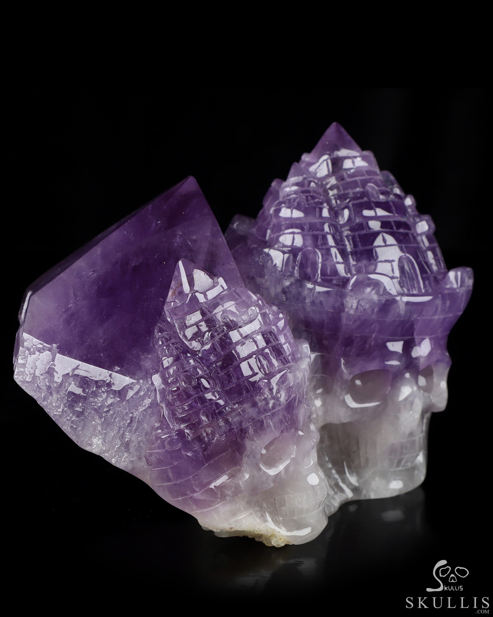 Aug 5, 2026 ACSAD (A Crystal Skull a Day) - The Twin Citadel - Gemstone 6.3" Amethyst Hand Carved Dual Crystal Skull Fine Art Sculpture, Crystal Healing Aug 5, 2026 ACSAD (A Crystal Skull a Day) - The Twin Citadel - Gemstone 6.3" Amethyst Hand Carved Dual Crystal Skull Fine Art Sculpture, Crystal Healing