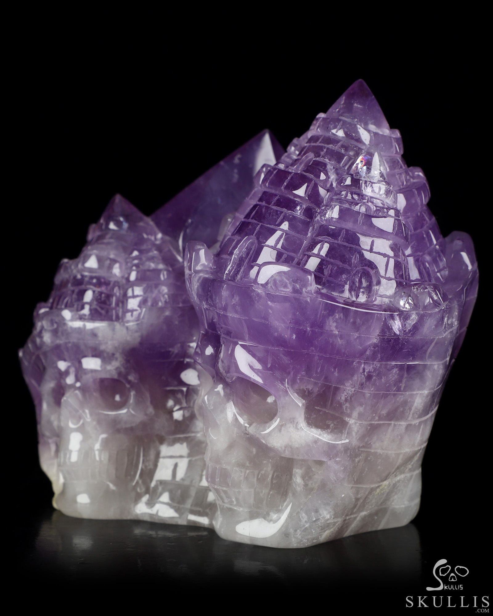Aug 5, 2026 ACSAD (A Crystal Skull a Day) - The Twin Citadel - Gemstone 6.3" Amethyst Hand Carved Dual Crystal Skull Fine Art Sculpture, Crystal Healing Aug 5, 2026 ACSAD (A Crystal Skull a Day) - The Twin Citadel - Gemstone 6.3" Amethyst Hand Carved Dual Crystal Skull Fine Art Sculpture, Crystal Healing