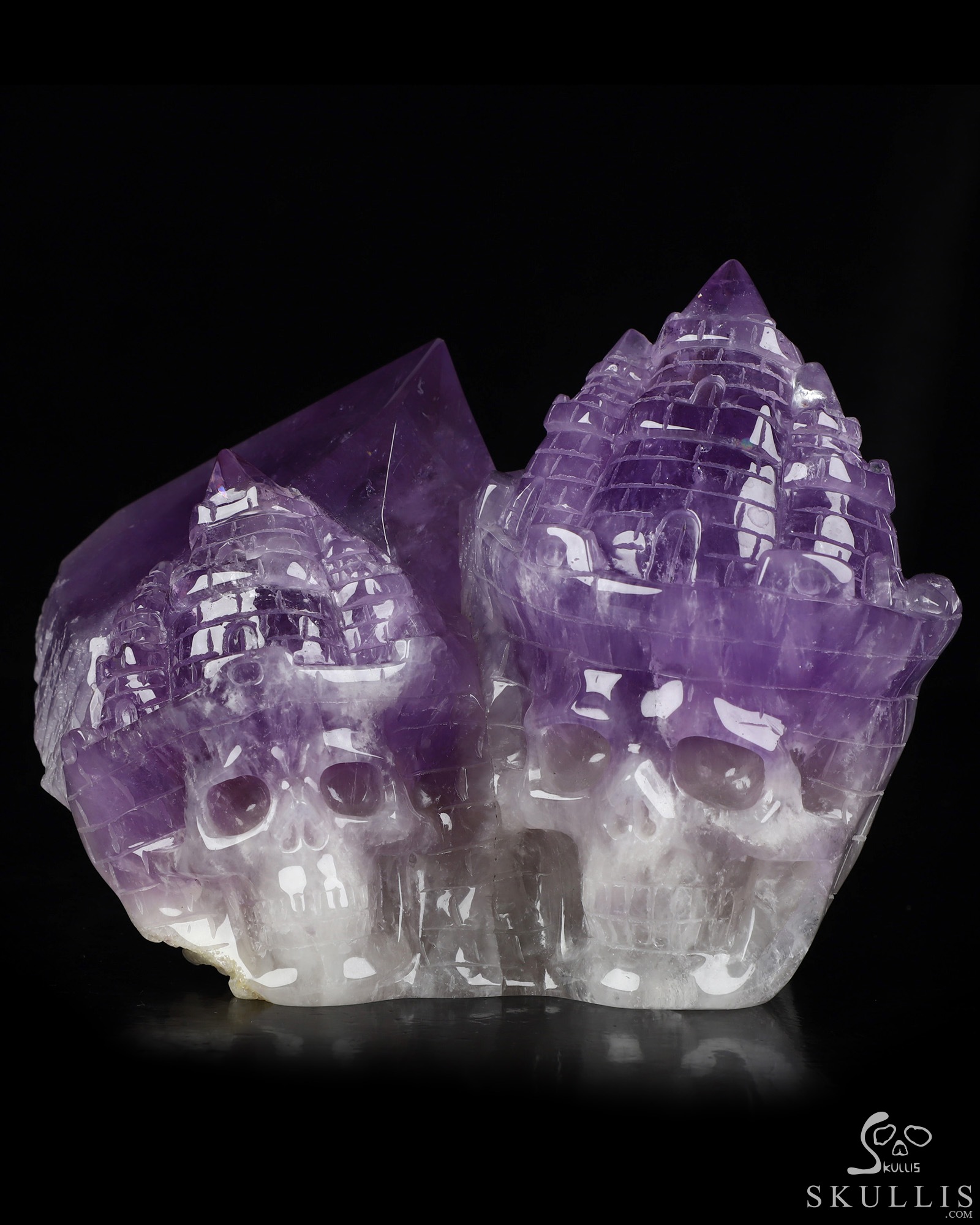 Aug 5, 2026 ACSAD (A Crystal Skull a Day) - The Twin Citadel - Gemstone 6.3" Amethyst Hand Carved Dual Crystal Skull Fine Art Sculpture, Crystal Healing Aug 5, 2026 ACSAD (A Crystal Skull a Day) - The Twin Citadel - Gemstone 6.3" Amethyst Hand Carved Dual Crystal Skull Fine Art Sculpture, Crystal Healing