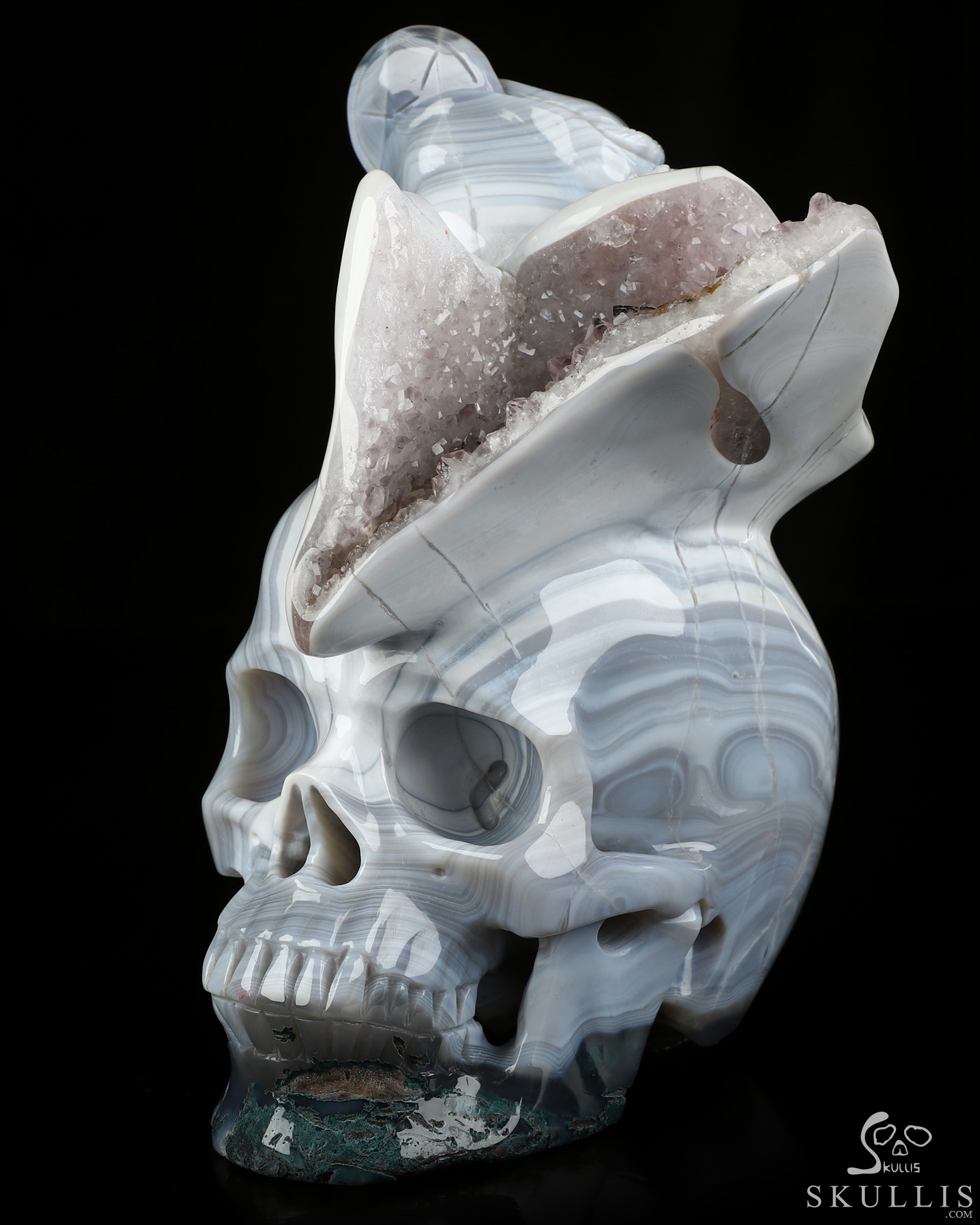 6.7" Agate Amethyst Geode Hand Carved Crystal Skull and Toad Fine Art Sculpture, Crystal Healing 6.7" Agate Amethyst Geode Hand Carved Crystal Skull and Toad Fine Art Sculpture, Crystal Healing