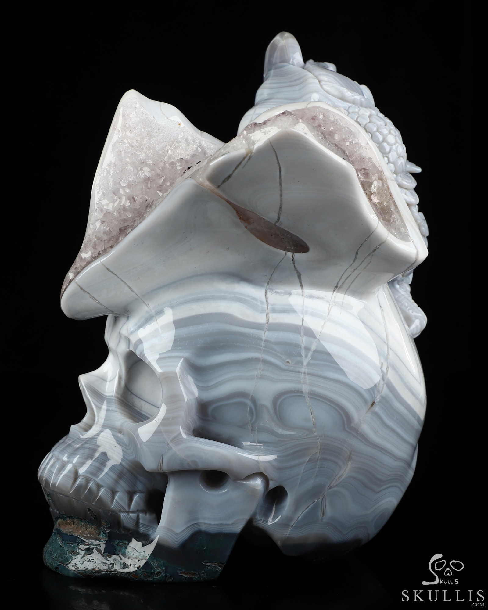 6.7" Agate Amethyst Geode Hand Carved Crystal Skull and Toad Fine Art Sculpture, Crystal Healing 6.7" Agate Amethyst Geode Hand Carved Crystal Skull and Toad Fine Art Sculpture, Crystal Healing