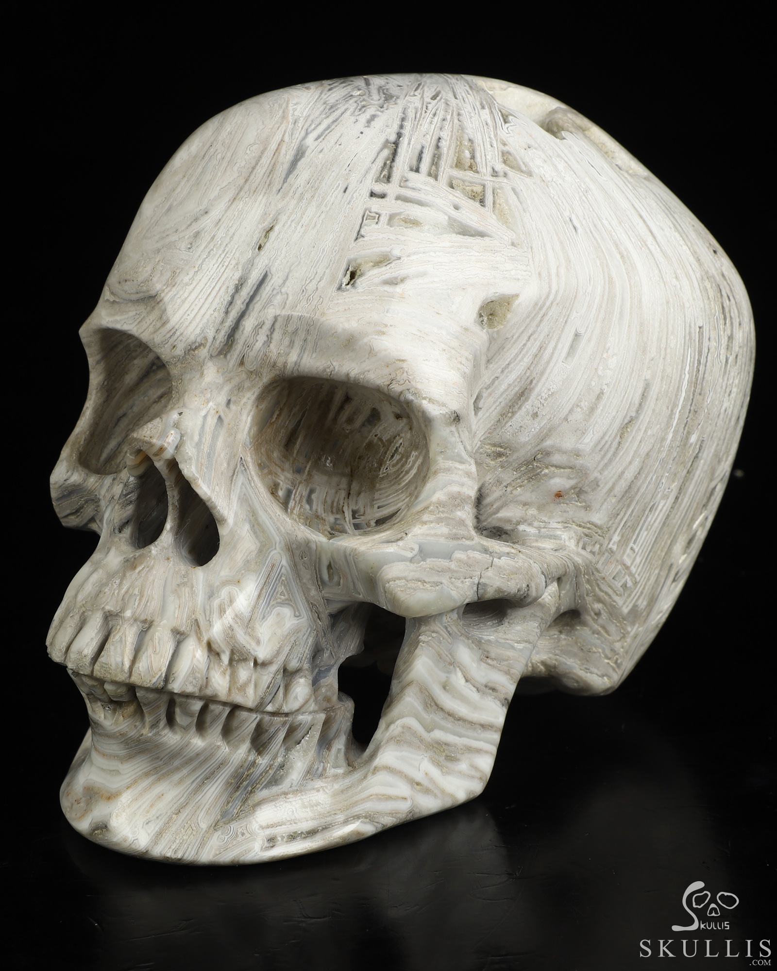5.0" Lattice Agate Hand Carved Crystal Skull, Super Realistic, Crystal Healing 5.0" Lattice Agate Hand Carved Crystal Skull, Super Realistic, Crystal Healing