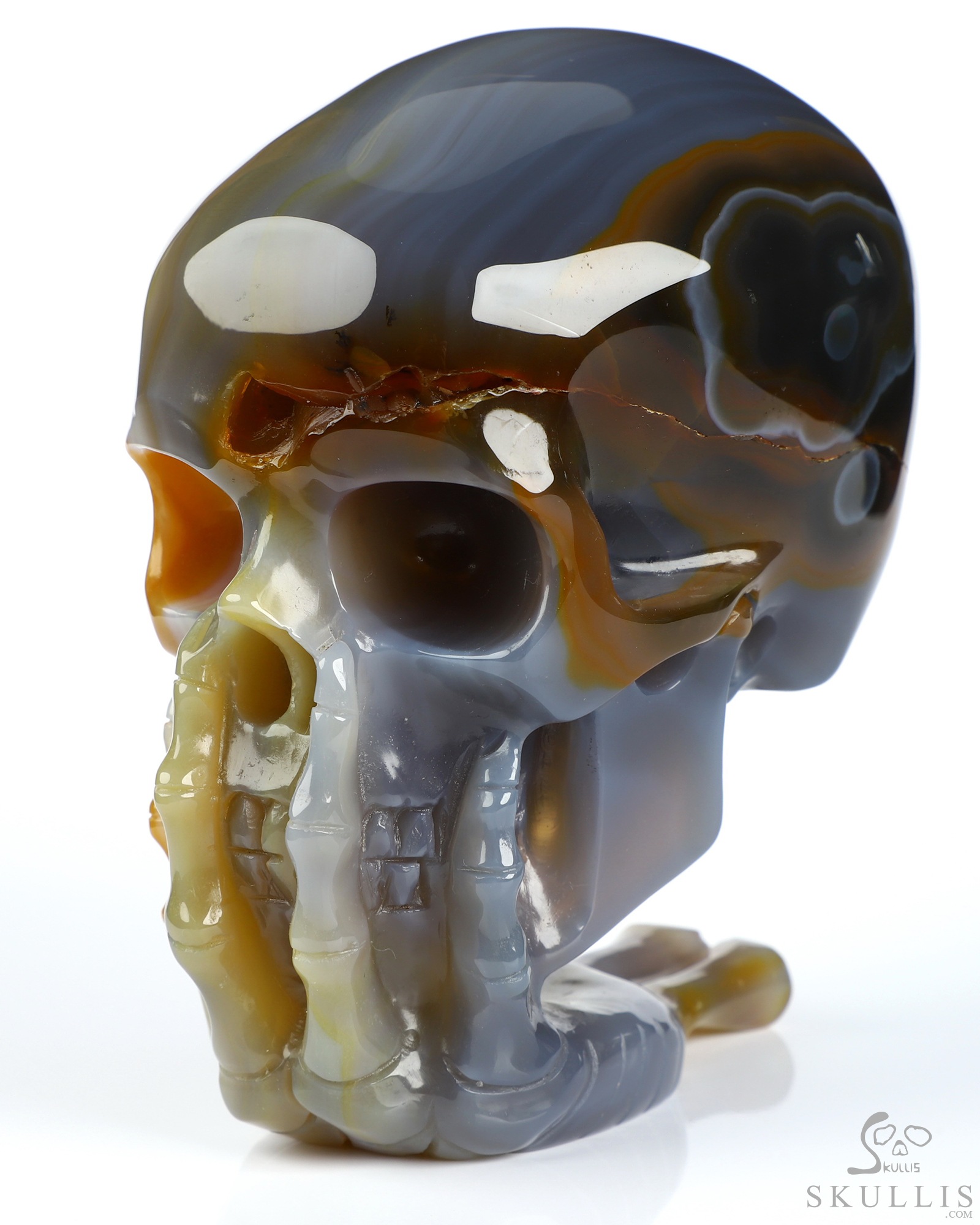 The Thinker---4.0" Premium Brazilian Agate Hand Carved Crystal Skull & Skeletal Hand Sculpture, Crystal Healing The Thinker---4.0" Premium Brazilian Agate Hand Carved Crystal Skull & Skeletal Hand Sculpture, Crystal Healing