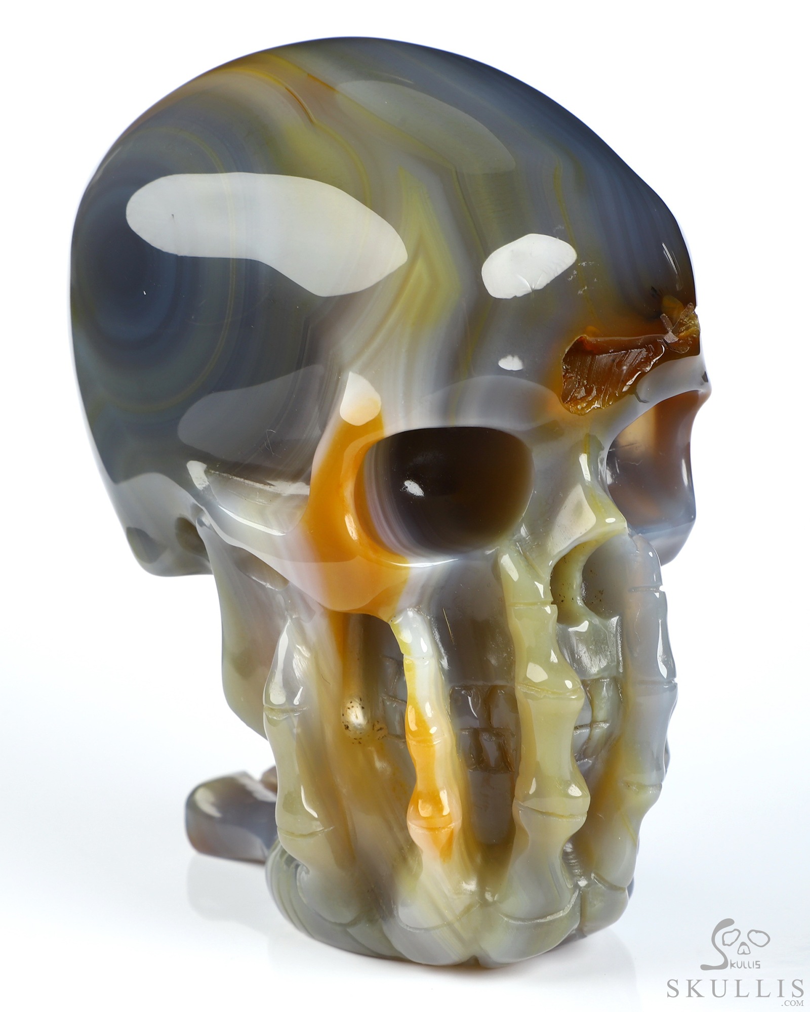 The Thinker---4.0" Premium Brazilian Agate Hand Carved Crystal Skull & Skeletal Hand Sculpture, Crystal Healing The Thinker---4.0" Premium Brazilian Agate Hand Carved Crystal Skull & Skeletal Hand Sculpture, Crystal Healing