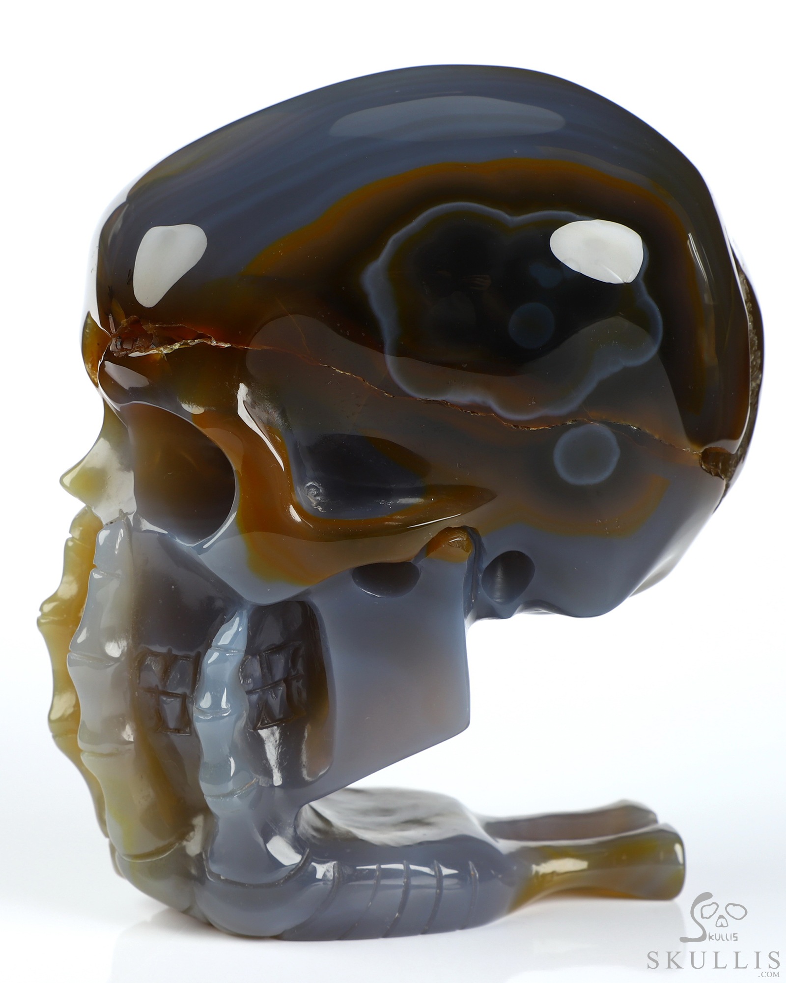 The Thinker---4.0" Premium Brazilian Agate Hand Carved Crystal Skull & Skeletal Hand Sculpture, Crystal Healing The Thinker---4.0" Premium Brazilian Agate Hand Carved Crystal Skull & Skeletal Hand Sculpture, Crystal Healing