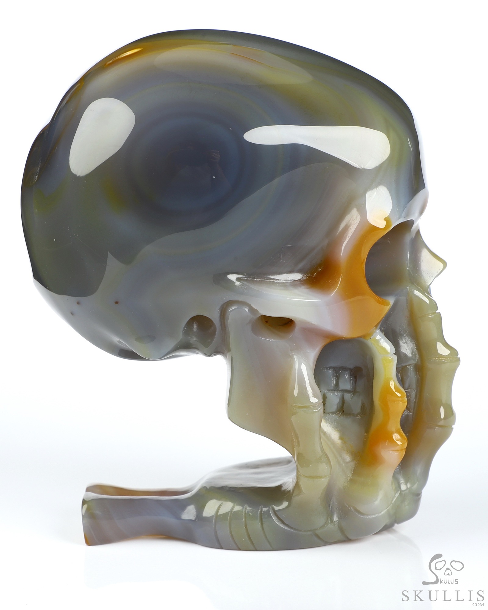 The Thinker---4.0" Premium Brazilian Agate Hand Carved Crystal Skull & Skeletal Hand Sculpture, Crystal Healing The Thinker---4.0" Premium Brazilian Agate Hand Carved Crystal Skull & Skeletal Hand Sculpture, Crystal Healing