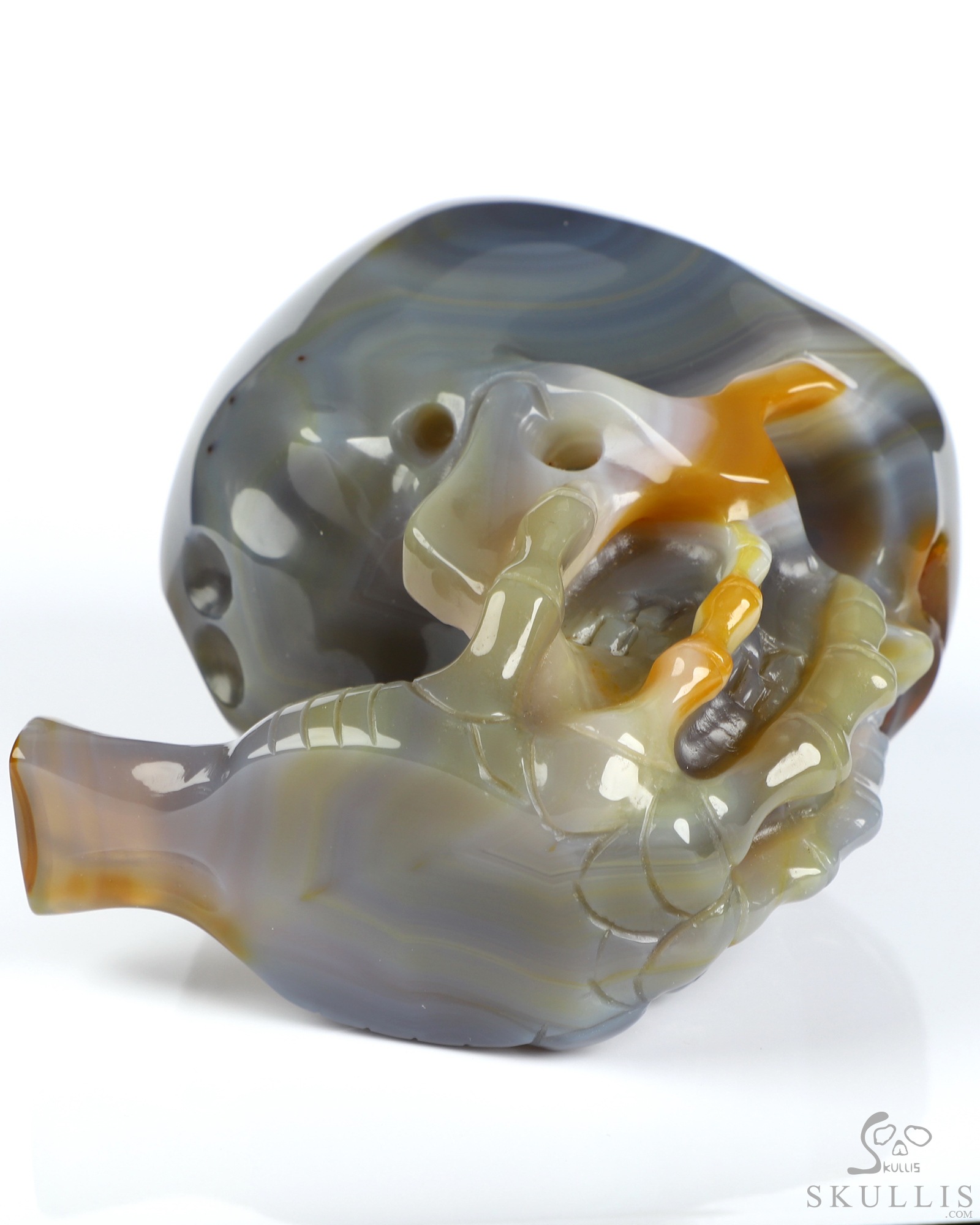The Thinker---4.0" Premium Brazilian Agate Hand Carved Crystal Skull & Skeletal Hand Sculpture, Crystal Healing The Thinker---4.0" Premium Brazilian Agate Hand Carved Crystal Skull & Skeletal Hand Sculpture, Crystal Healing