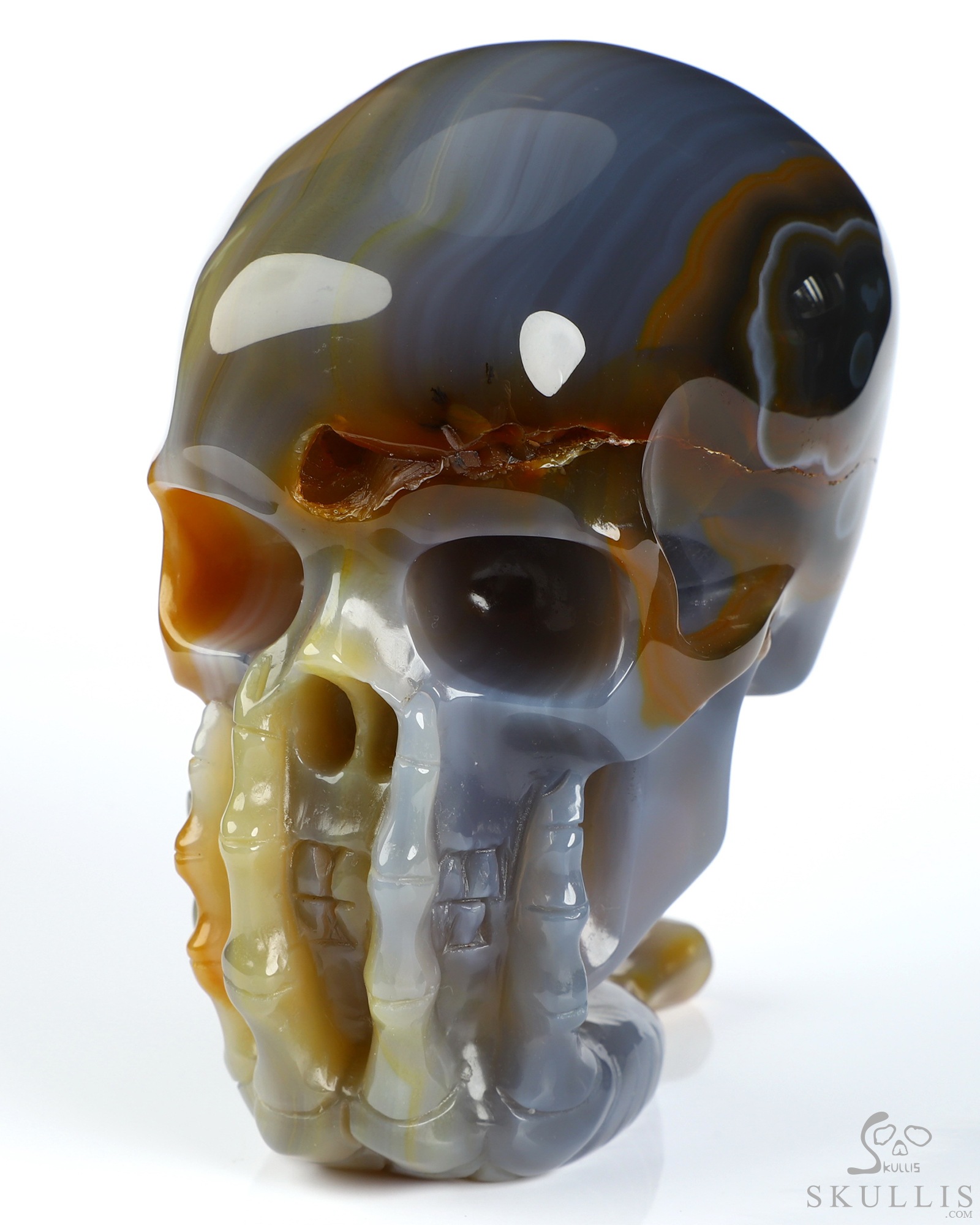 The Thinker---4.0" Premium Brazilian Agate Hand Carved Crystal Skull & Skeletal Hand Sculpture, Crystal Healing The Thinker---4.0" Premium Brazilian Agate Hand Carved Crystal Skull & Skeletal Hand Sculpture, Crystal Healing