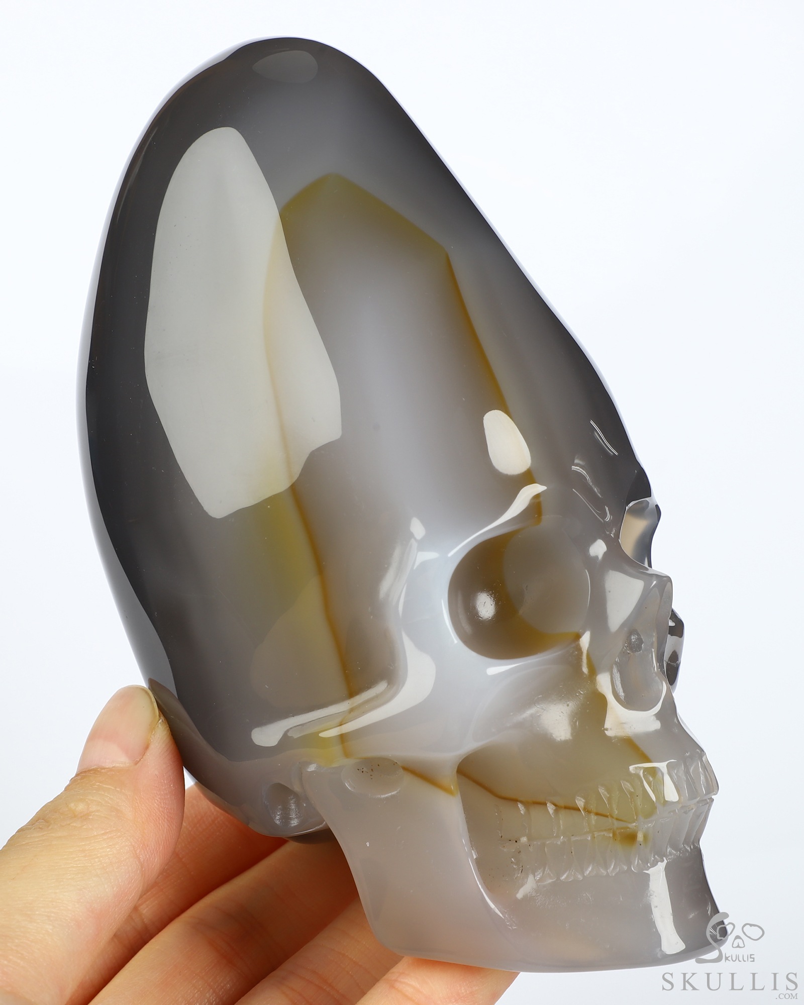 4.4" Premium Brazilian Agate Hand Carved Incan Crystal Skull Sculpture With Stand, Crystal Healing 4.4" Premium Brazilian Agate Hand Carved Incan Crystal Skull Sculpture With Stand, Crystal Healing
