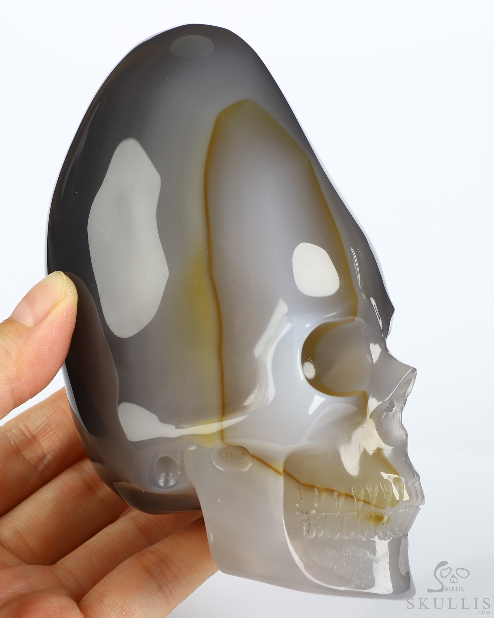 4.4" Premium Brazilian Agate Hand Carved Incan Crystal Skull Sculpture With Stand, Crystal Healing 4.4" Premium Brazilian Agate Hand Carved Incan Crystal Skull Sculpture With Stand, Crystal Healing