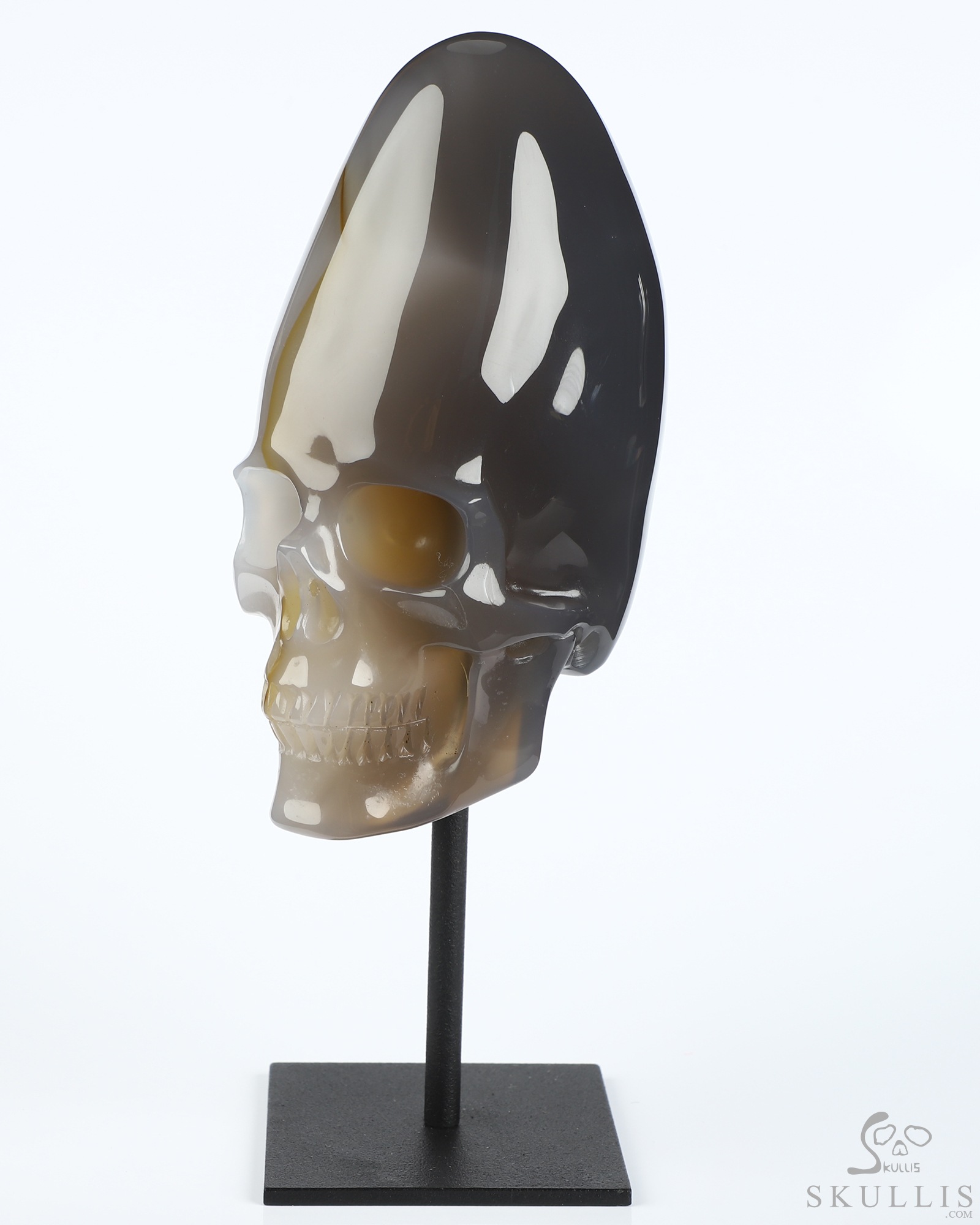 4.4" Premium Brazilian Agate Hand Carved Incan Crystal Skull Sculpture With Stand, Crystal Healing 4.4" Premium Brazilian Agate Hand Carved Incan Crystal Skull Sculpture With Stand, Crystal Healing
