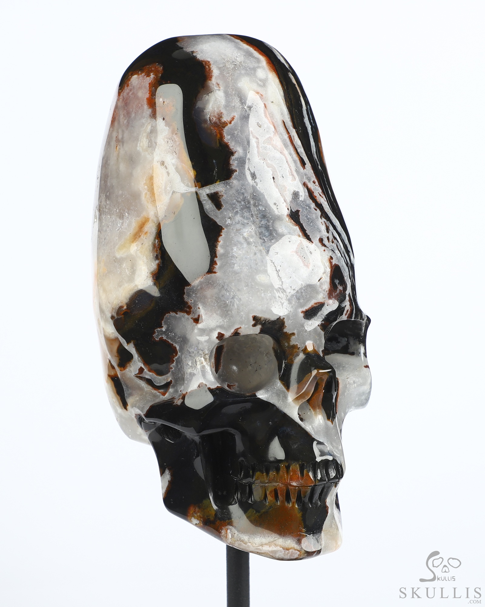 4.4" Black Zebra Agate Hand Carved Incan Crystal Skull Sculpture With Stand, Crystal Healing 4.4" Black Zebra Agate Hand Carved Incan Crystal Skull Sculpture With Stand, Crystal Healing