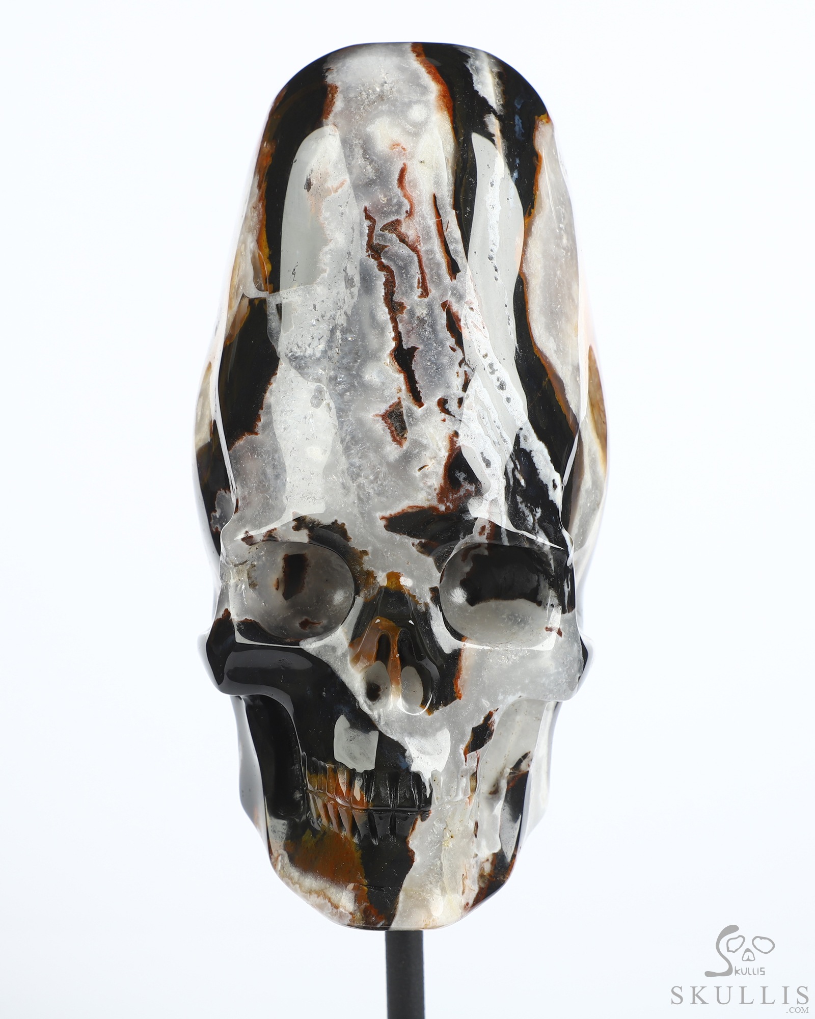 4.4" Black Zebra Agate Hand Carved Incan Crystal Skull Sculpture With Stand, Crystal Healing 4.4" Black Zebra Agate Hand Carved Incan Crystal Skull Sculpture With Stand, Crystal Healing