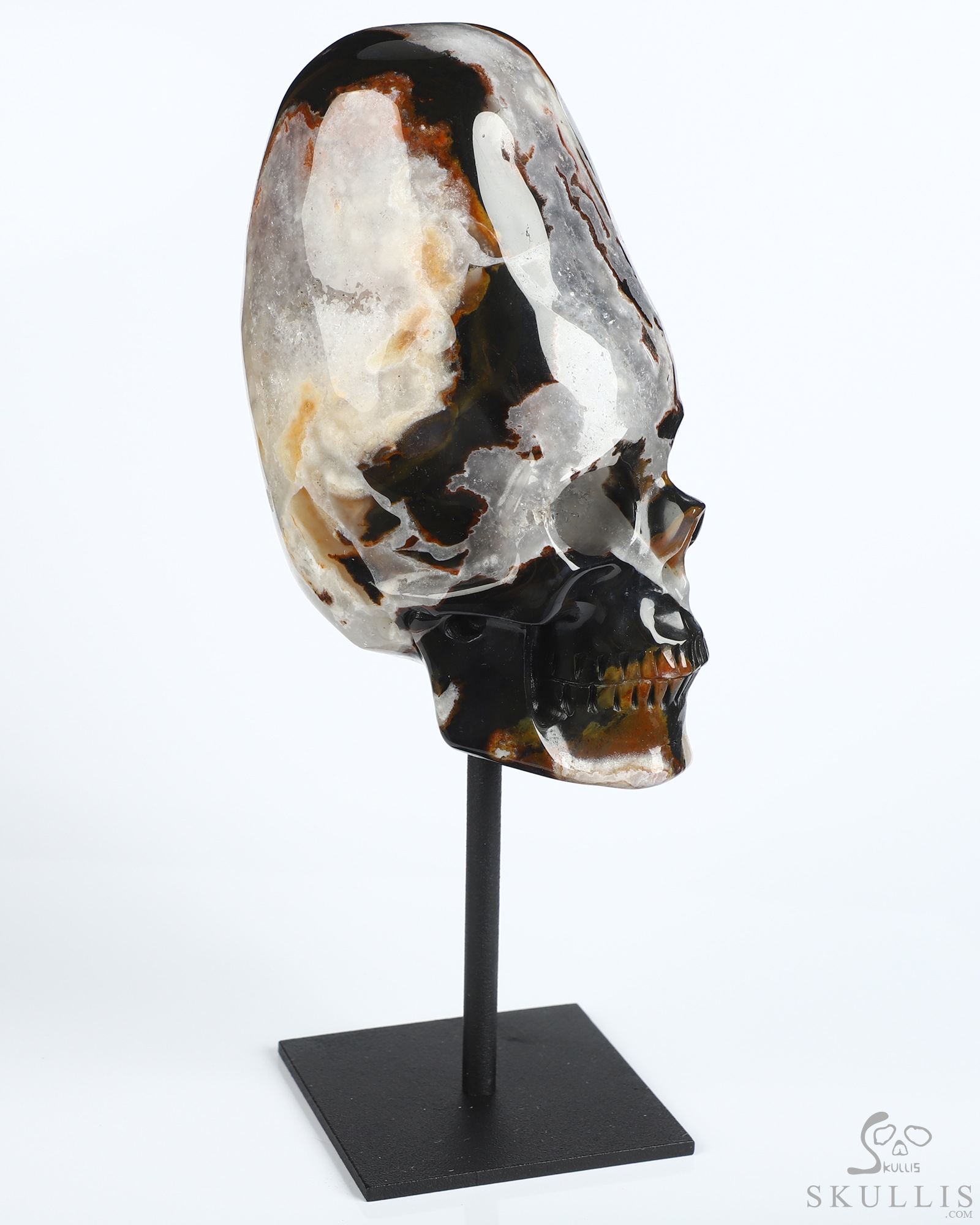 4.4" Black Zebra Agate Hand Carved Incan Crystal Skull Sculpture With Stand, Crystal Healing 4.4" Black Zebra Agate Hand Carved Incan Crystal Skull Sculpture With Stand, Crystal Healing