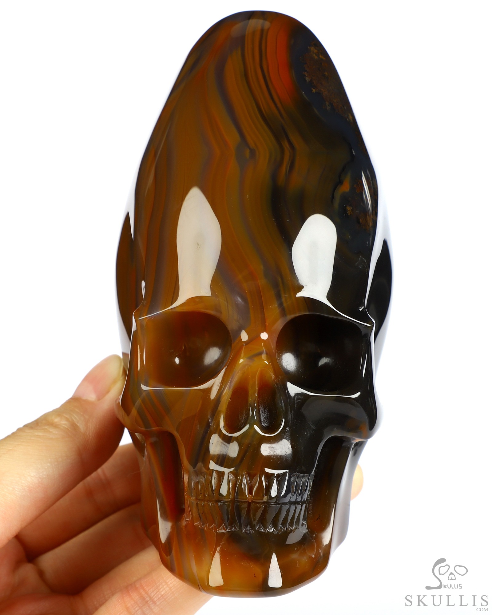 4.4" Premium Brazilian Agate Hand Carved Incan Crystal Skull Sculpture With Stand, Crystal Healing 4.4" Premium Brazilian Agate Hand Carved Incan Crystal Skull Sculpture With Stand, Crystal Healing