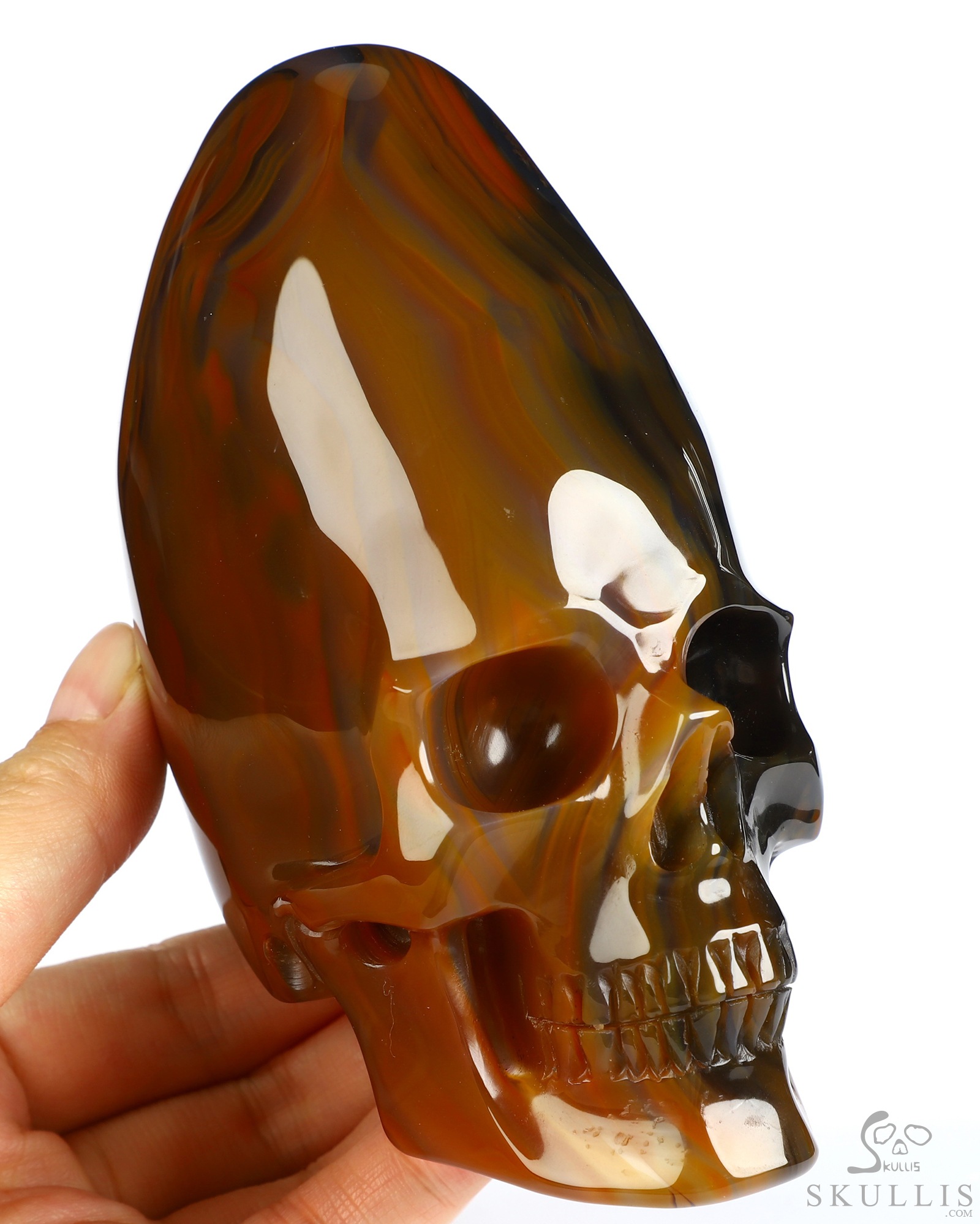 4.4" Premium Brazilian Agate Hand Carved Incan Crystal Skull Sculpture With Stand, Crystal Healing 4.4" Premium Brazilian Agate Hand Carved Incan Crystal Skull Sculpture With Stand, Crystal Healing