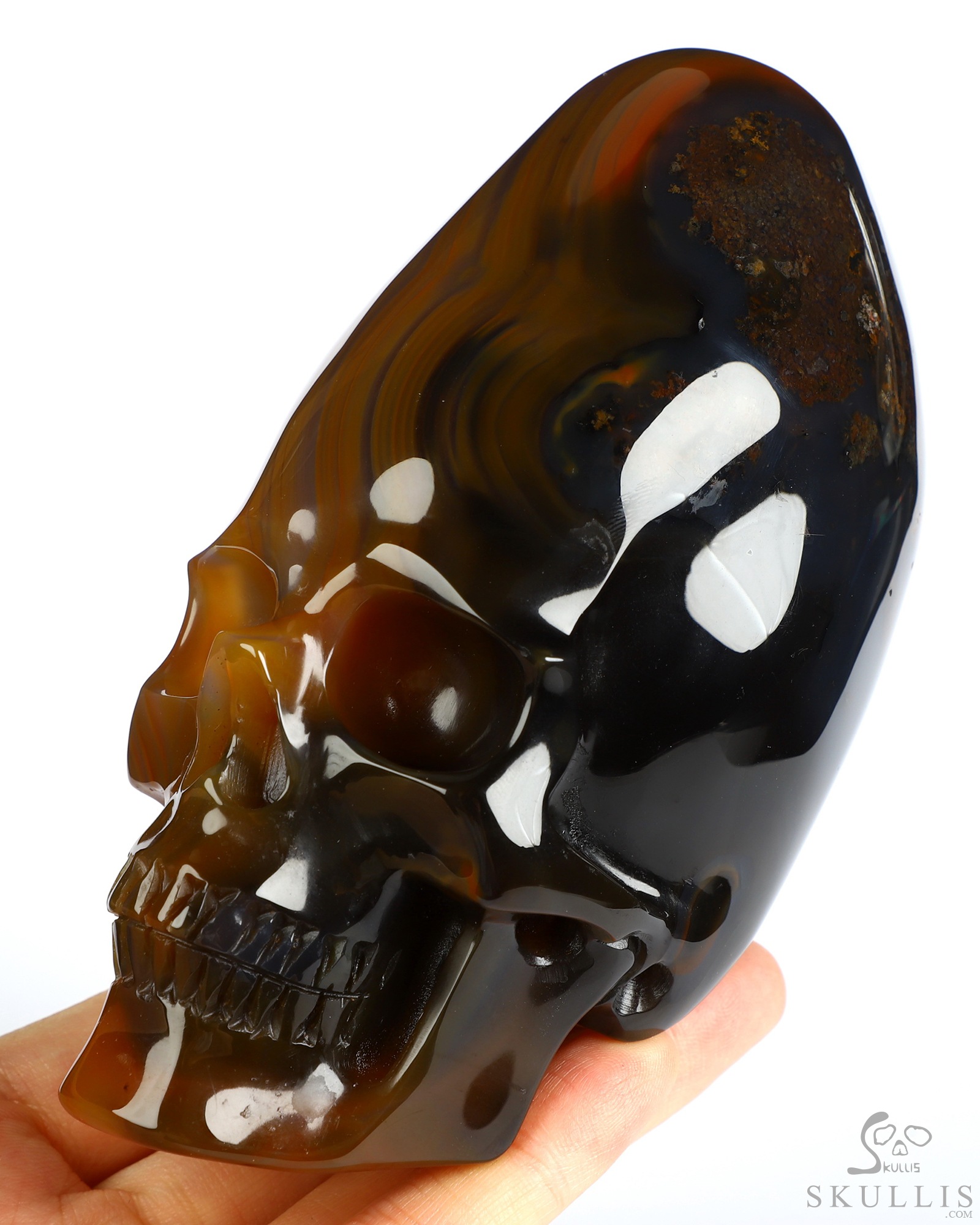 4.4" Premium Brazilian Agate Hand Carved Incan Crystal Skull Sculpture With Stand, Crystal Healing 4.4" Premium Brazilian Agate Hand Carved Incan Crystal Skull Sculpture With Stand, Crystal Healing