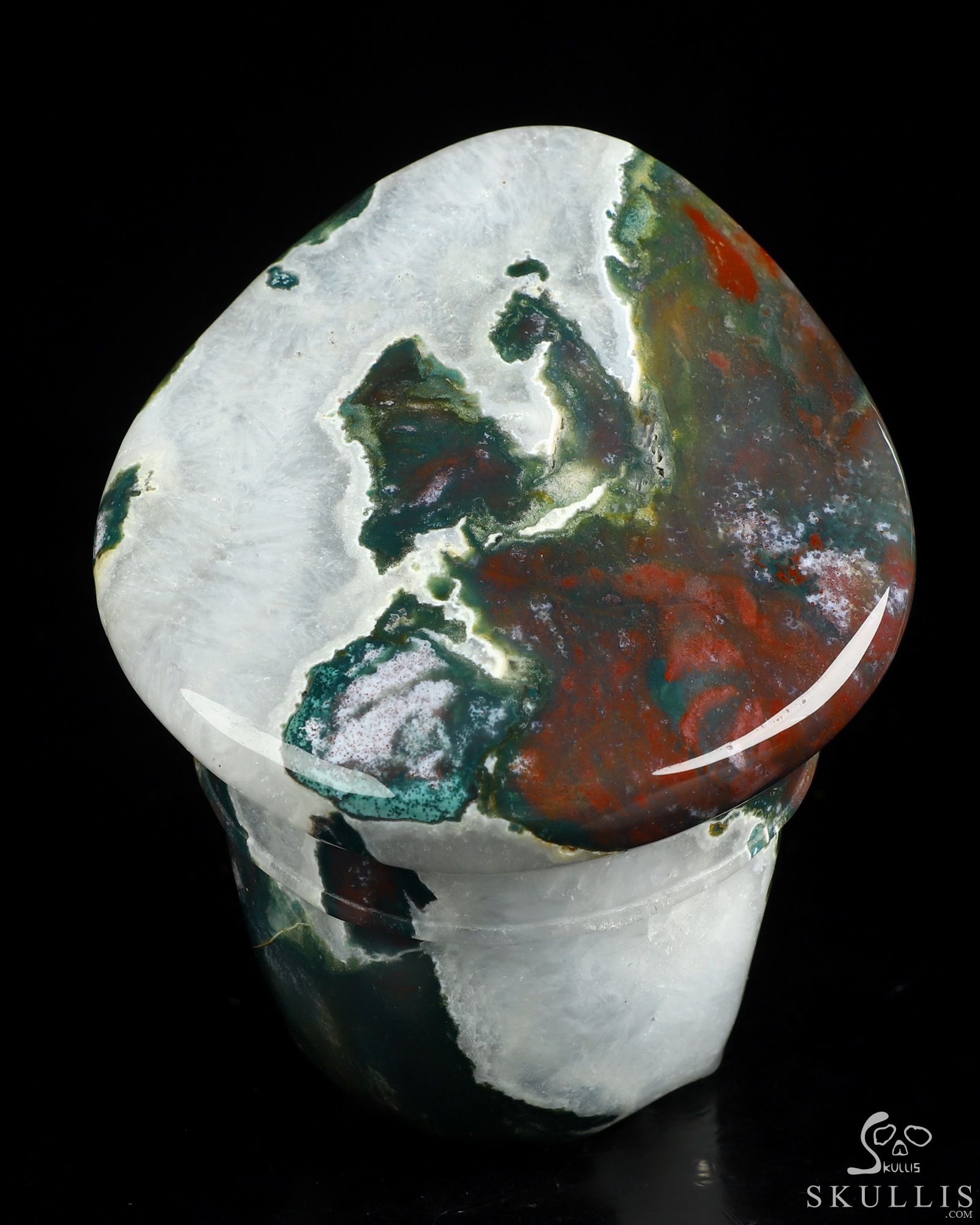 5.1" Green Moss Agate Hand Carved Crystal Skull and Navy Cap Fine Art Sculpture, Crystal Healing 5.1" Green Moss Agate Hand Carved Crystal Skull and Navy Cap Fine Art Sculpture, Crystal Healing