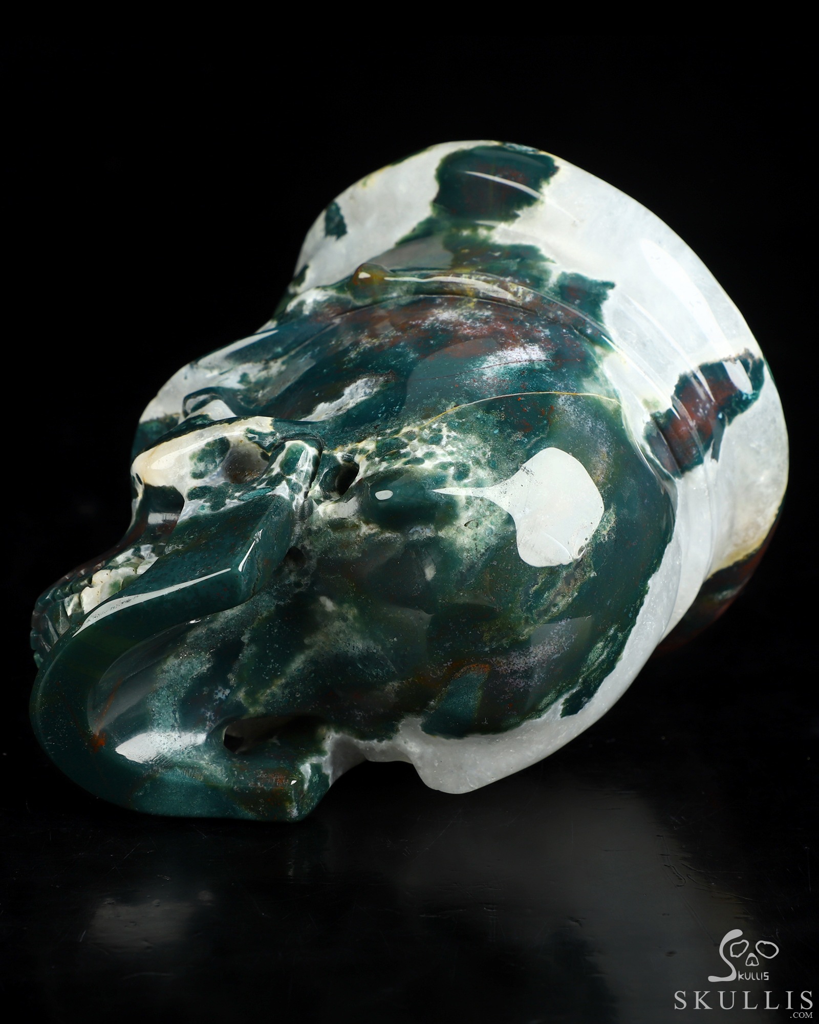 5.1" Green Moss Agate Hand Carved Crystal Skull and Navy Cap Fine Art Sculpture, Crystal Healing 5.1" Green Moss Agate Hand Carved Crystal Skull and Navy Cap Fine Art Sculpture, Crystal Healing