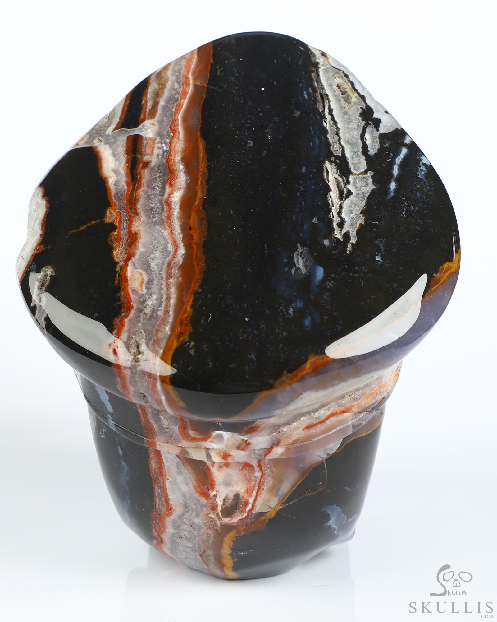 5.1" Black Zebra Agate Hand Carved Crystal Skull and Navy Cap Fine Art Sculpture, Crystal Healing 5.1" Black Zebra Agate Hand Carved Crystal Skull and Navy Cap Fine Art Sculpture, Crystal Healing