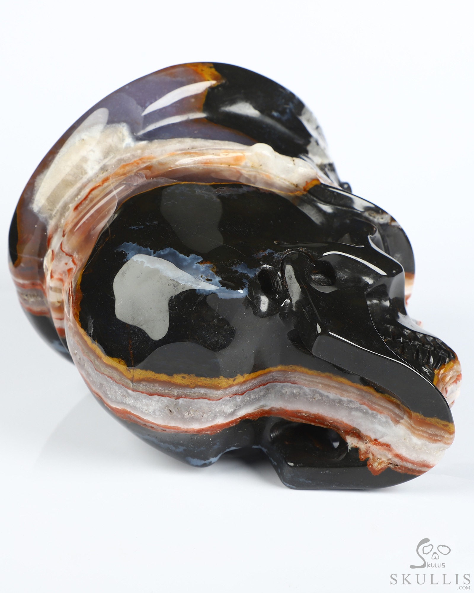 5.1" Black Zebra Agate Hand Carved Crystal Skull and Navy Cap Fine Art Sculpture, Crystal Healing 5.1" Black Zebra Agate Hand Carved Crystal Skull and Navy Cap Fine Art Sculpture, Crystal Healing