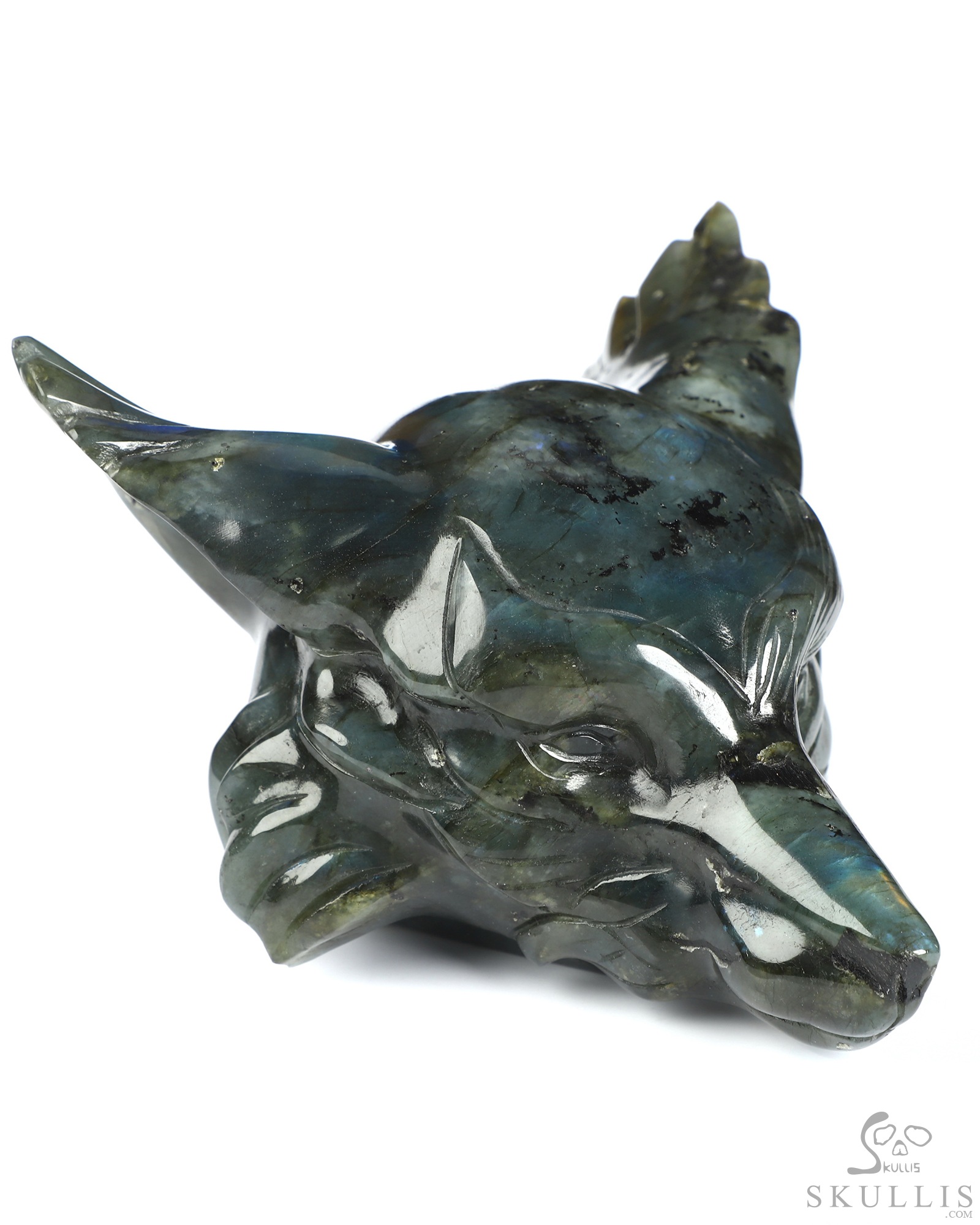 5.2" Labradorite Hand Carved Crystal Fox Fine Art Sculpture, Crystal Healing 5.2" Labradorite Hand Carved Crystal Fox Fine Art Sculpture, Crystal Healing