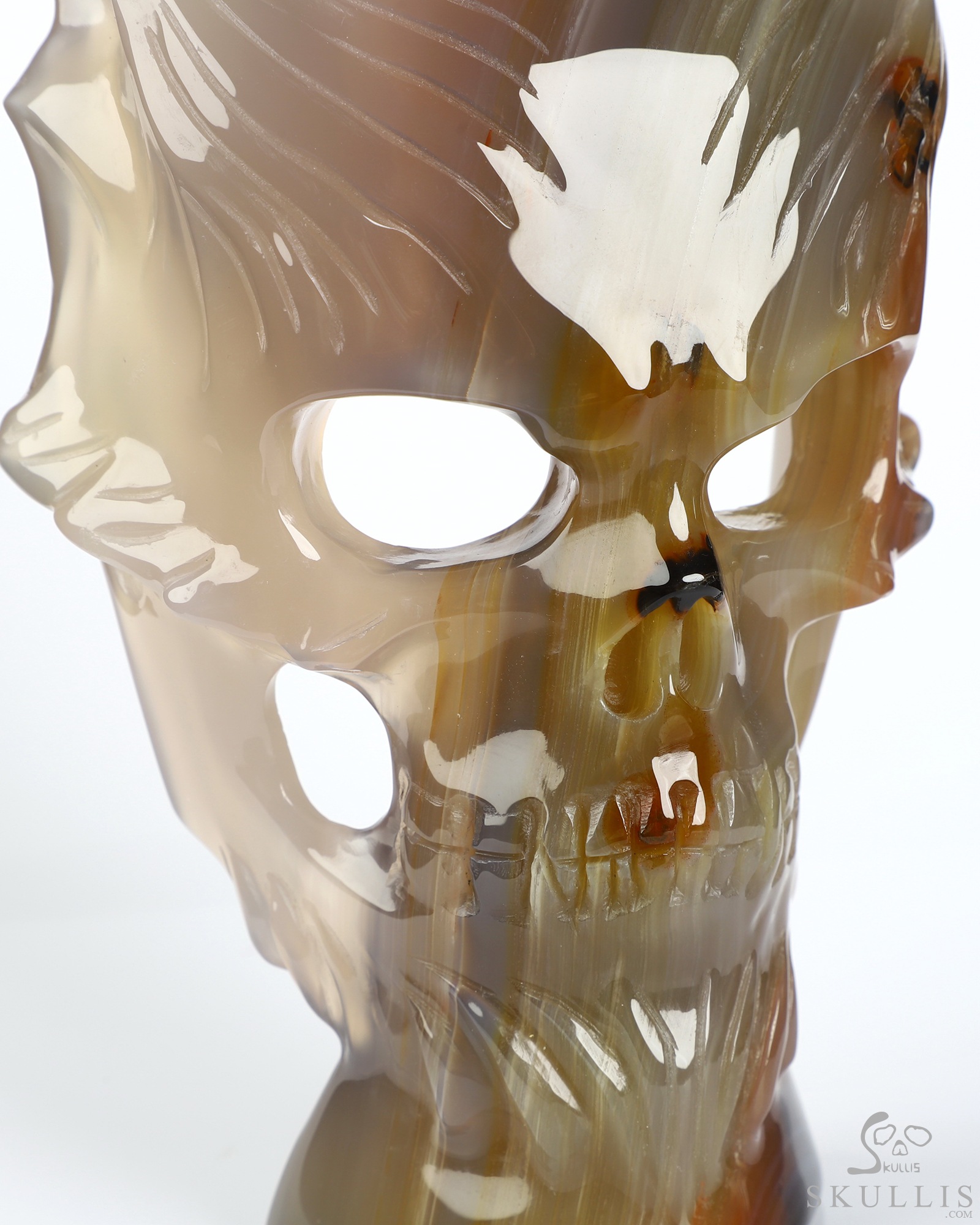 6.4" Premium Brazilian Agate Hand Carved Countenance Crystal Skull Mask Sculpture, Crystal Healing 6.4" Premium Brazilian Agate Hand Carved Countenance Crystal Skull Mask Sculpture, Crystal Healing