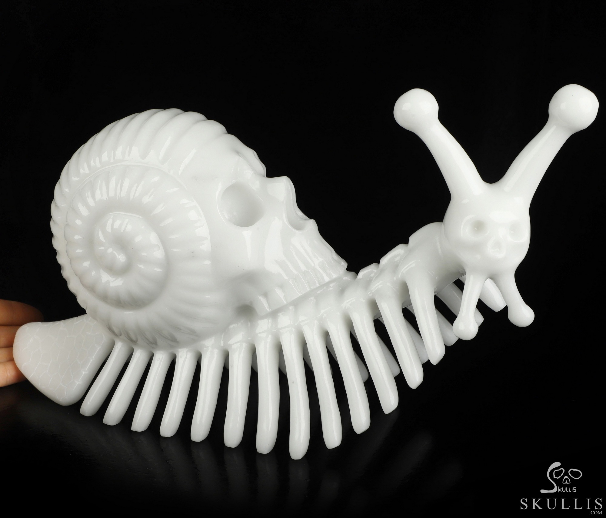 11.8" White Jade Hand Carved Snail Crystal Skull Sculpture, Crystal Healing 11.8" White Jade Hand Carved Snail Crystal Skull Sculpture, Crystal Healing