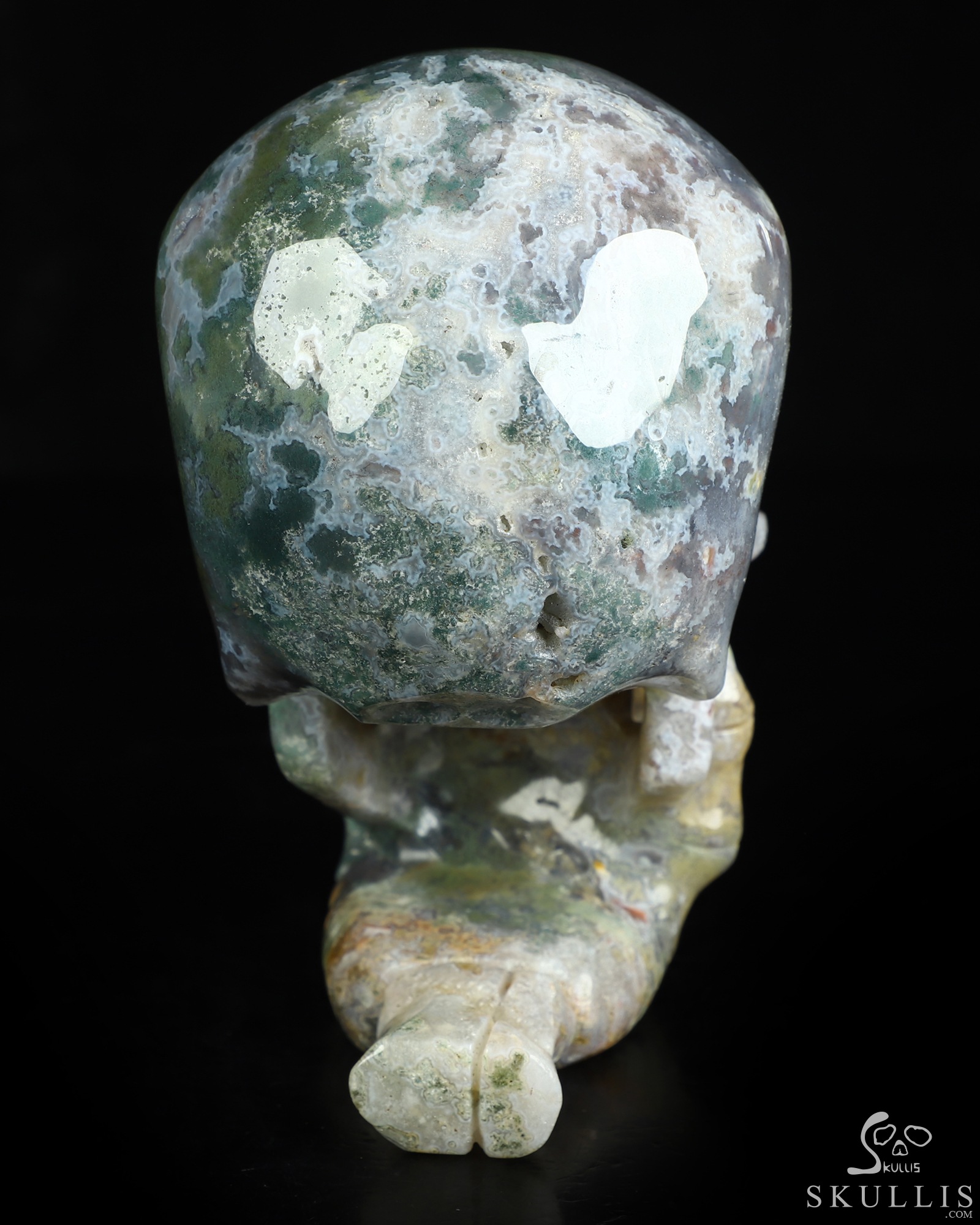 The Thinker---5.7" Green Moss Agate Hand Carved Crystal Skull & Skeletal Hand Sculpture, Crystal Healing The Thinker---5.7" Green Moss Agate Hand Carved Crystal Skull & Skeletal Hand Sculpture, Crystal Healing