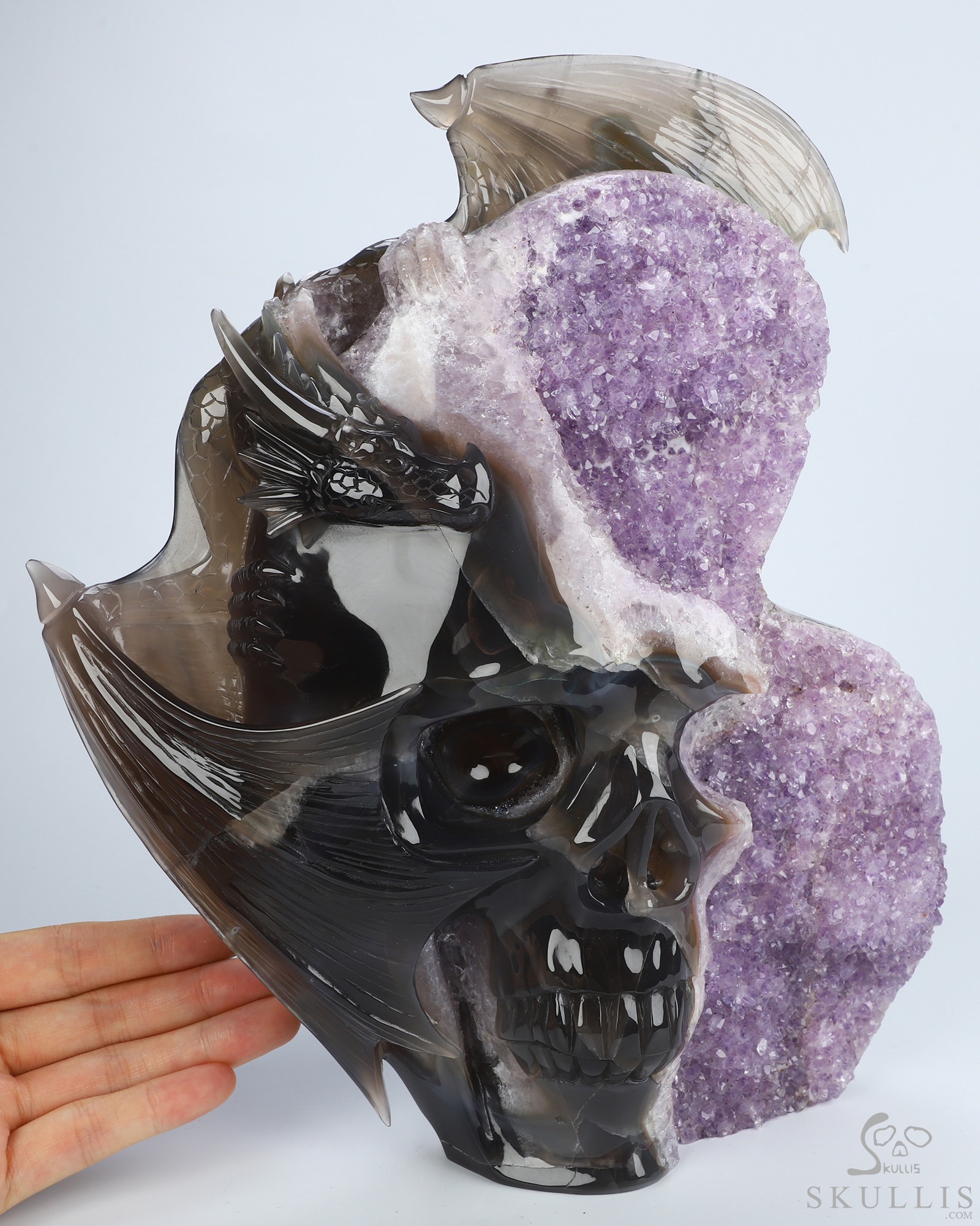 Sept 22, 2026 ACSAD (A Crystal Skull a Day) - Where Force Meets Silence - 10.7" Agate Amethyst Geode Hand Carved Dragon & Crystal Skull Fine Art Sculpture, Crystal Healing Sept 22, 2026 ACSAD (A Crystal Skull a Day) - Where Force Meets Silence - 10.7" Agate Amethyst Geode Hand Carved Dragon & Crystal Skull Fine Art Sculpture, Crystal Healing